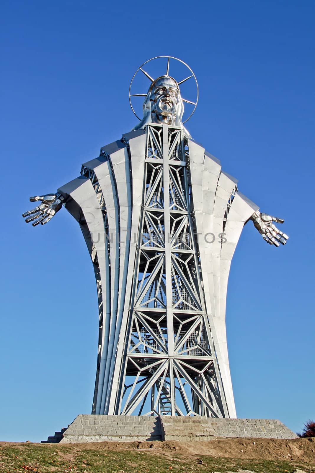 Huge steel statue and viewing tower in Lupeni, Szeklerland, Transylvania