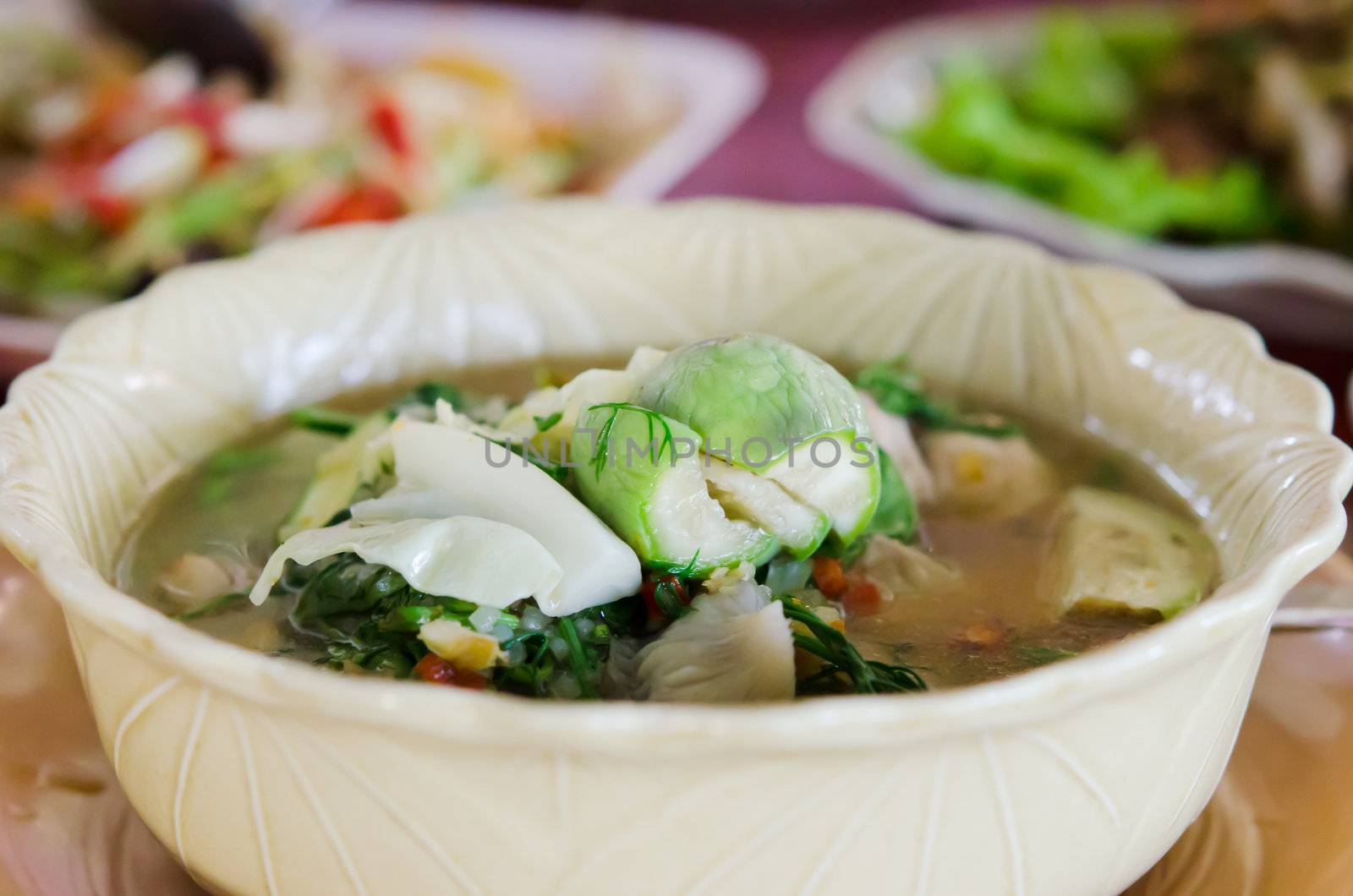 A savoury thick soup made from spices and vegetables