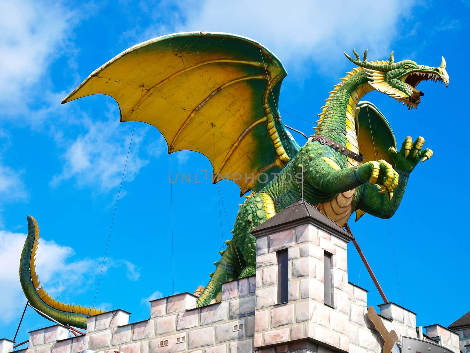 model of a dragon on the roof of the house