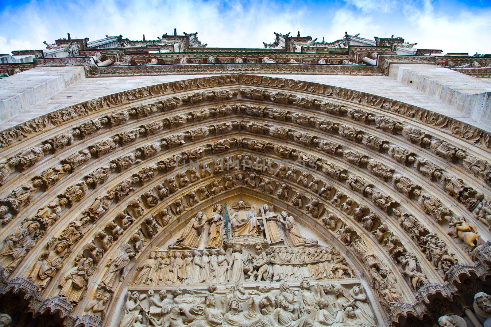 Detail of gothic Cathedral of Notre Dame in Paris