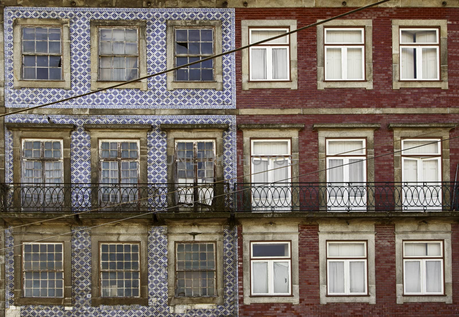 Old facade Portuguese detall some buildings decorated with tiles