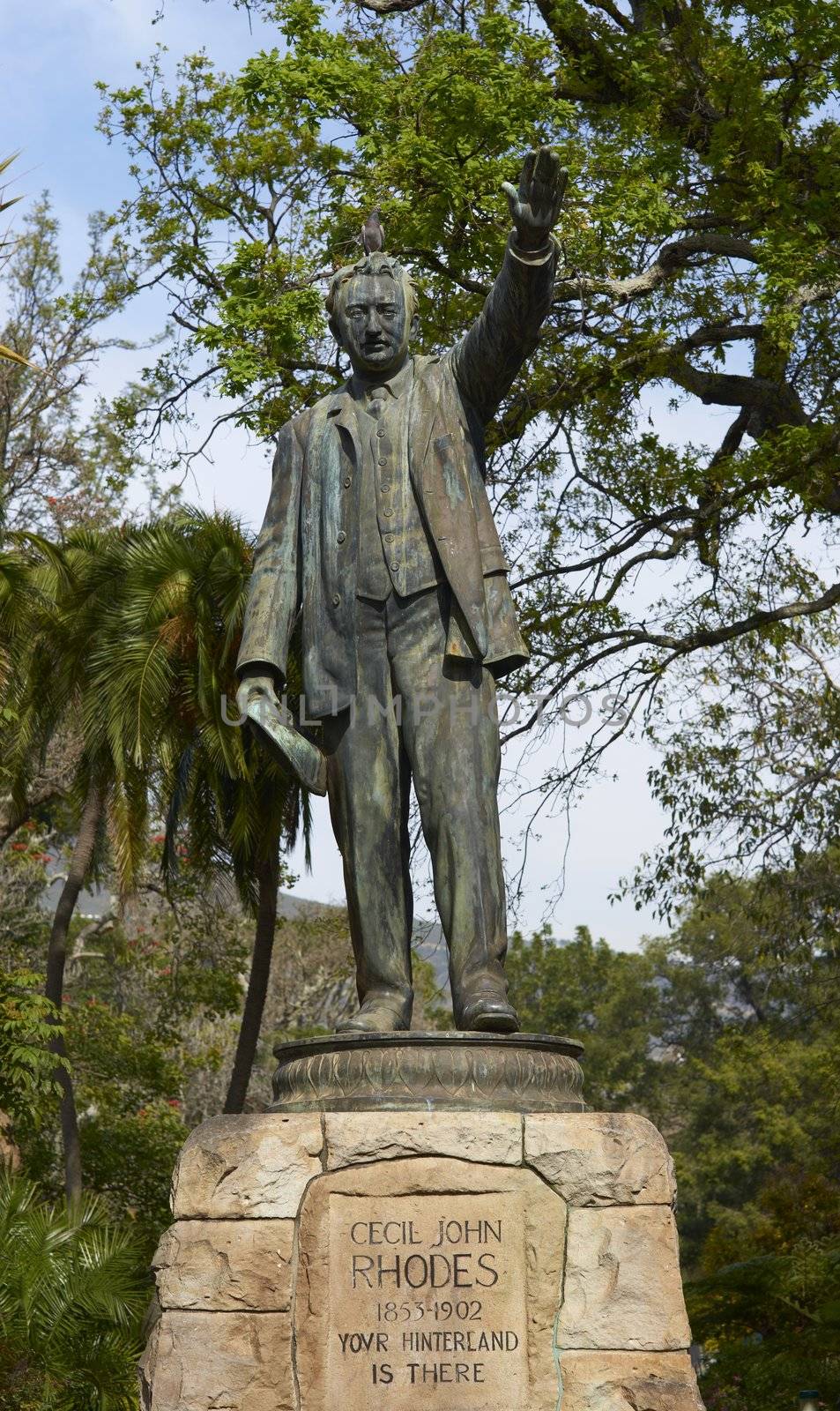 Statue of Cecil Rhodes in Company Gardens in Cape Town, South Africa.