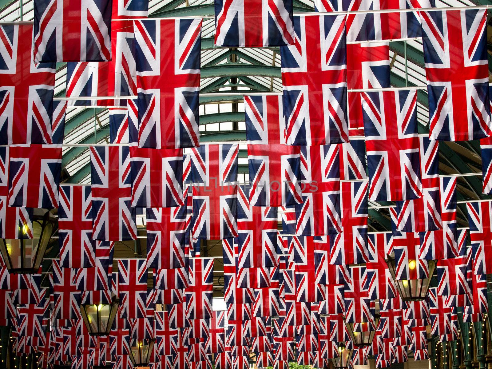 Union jack flags in Covent garden