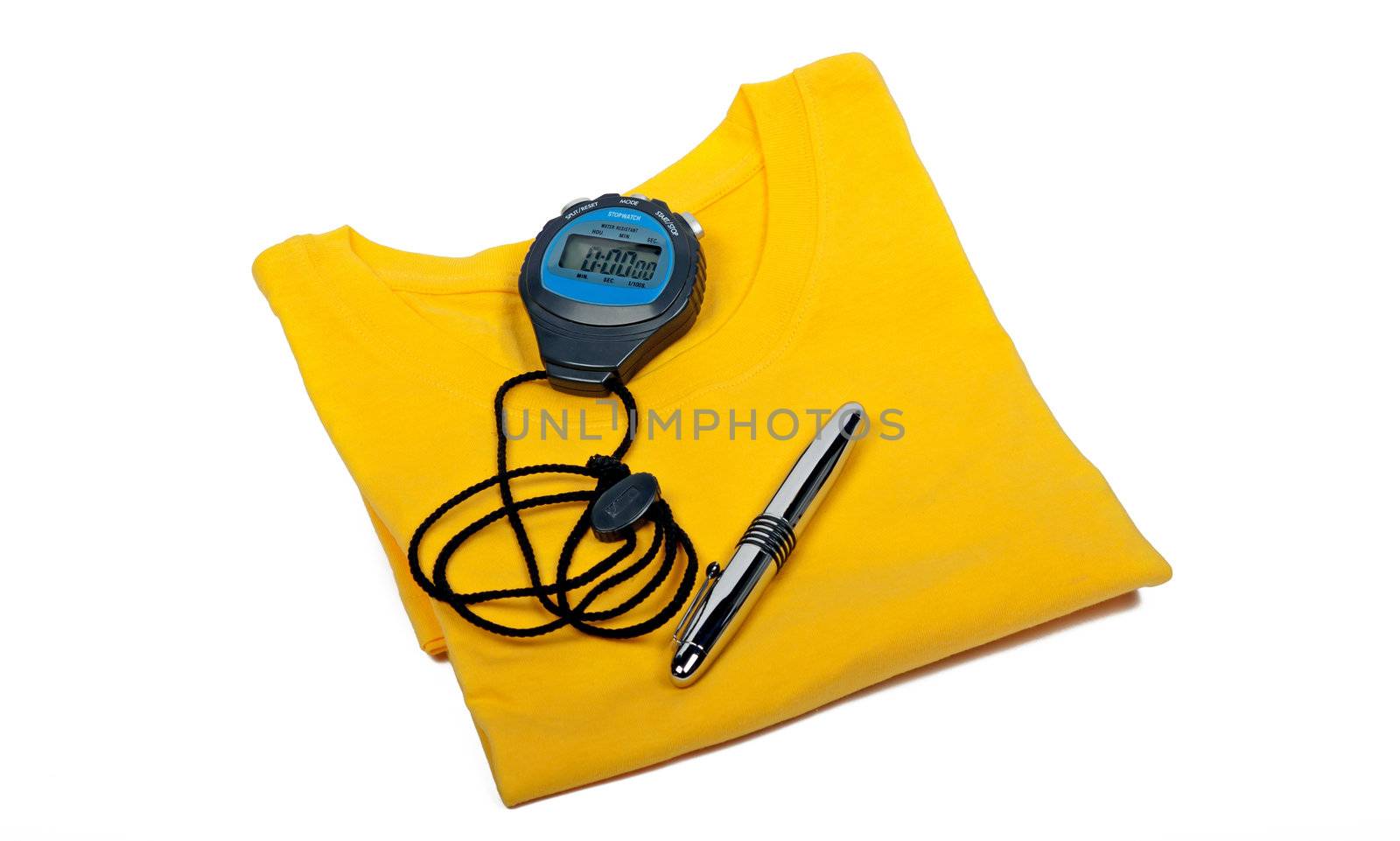 T shirt, digital stop watch and ballpoint pen by sewer12