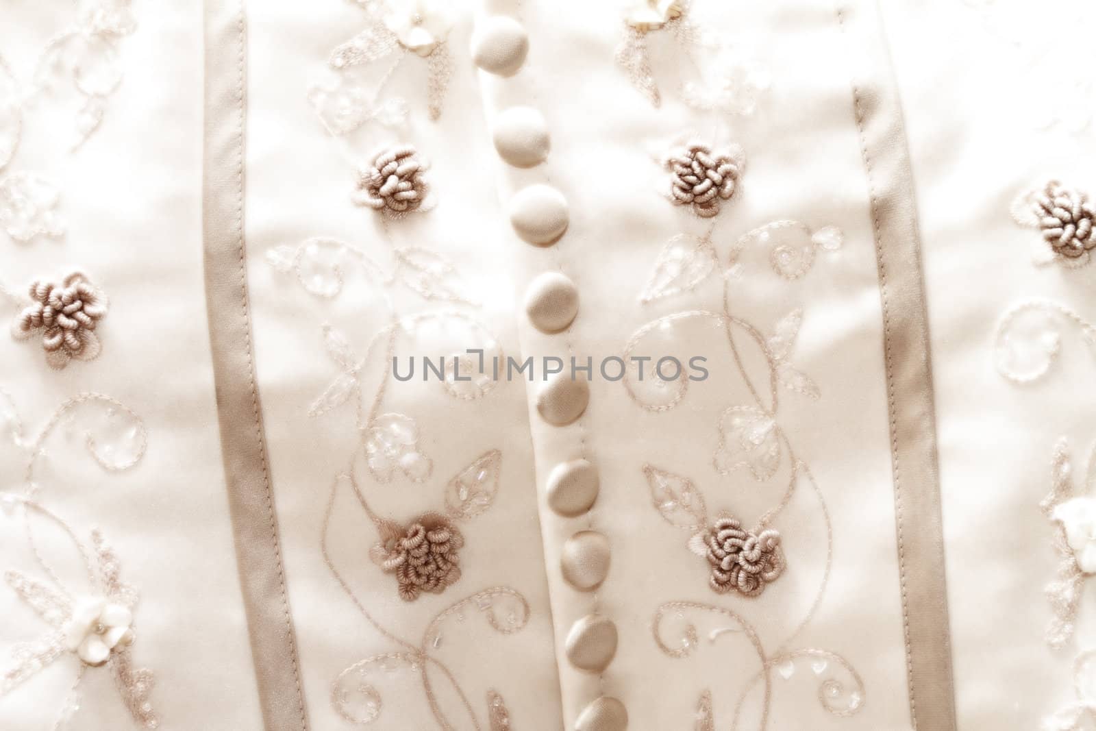Sepia Toned Close-up of wedding dress details
