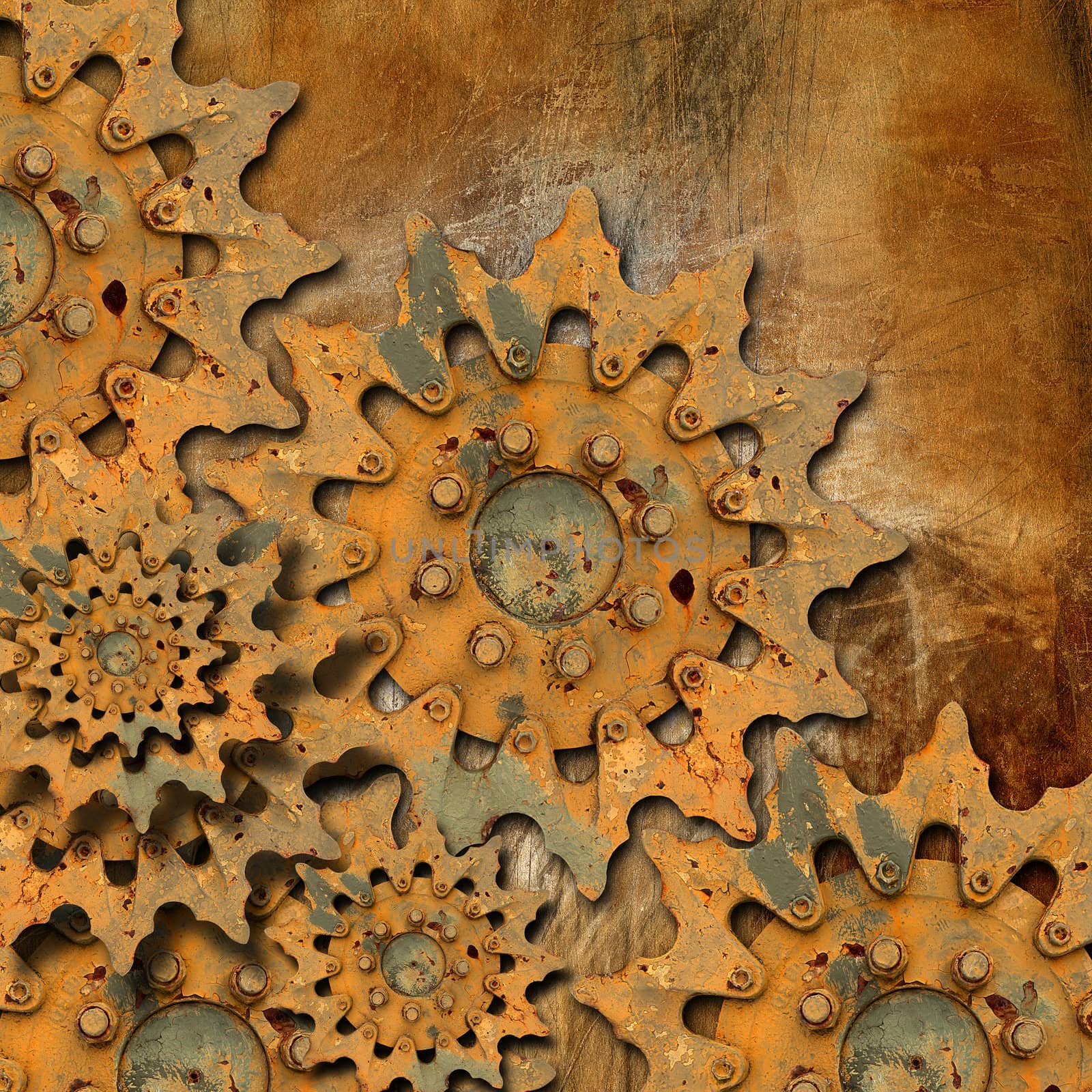 Mechanical background with rusted gears - grunge composition