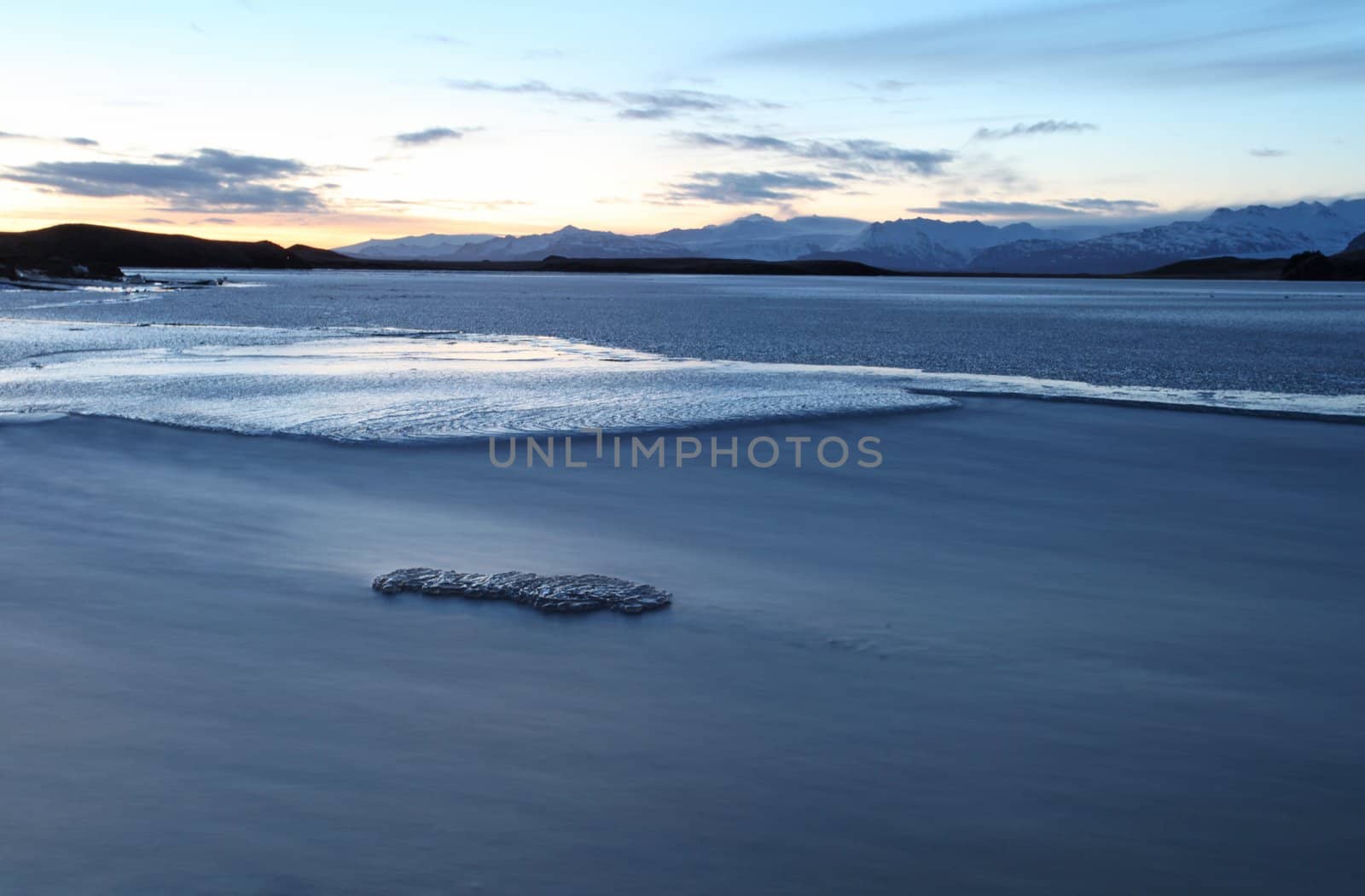 Ice shapes in the east fjords iceland at sunset in winter