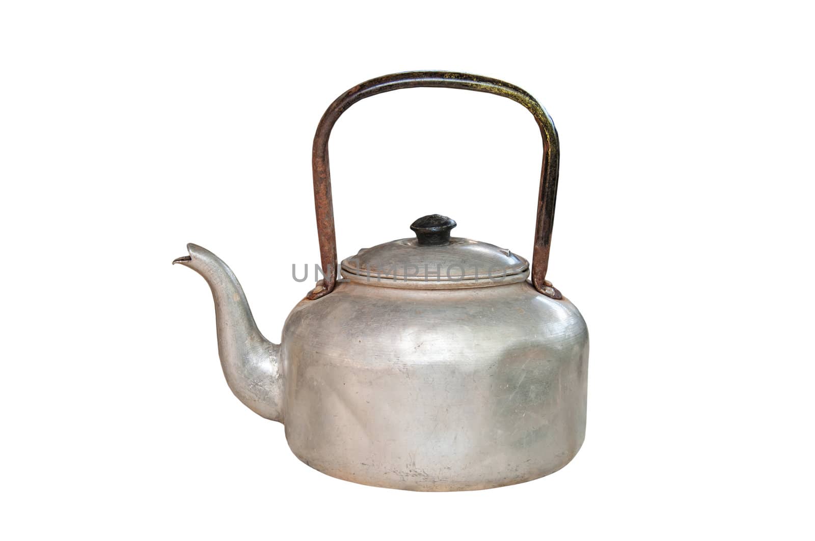 Old teapot on white background.