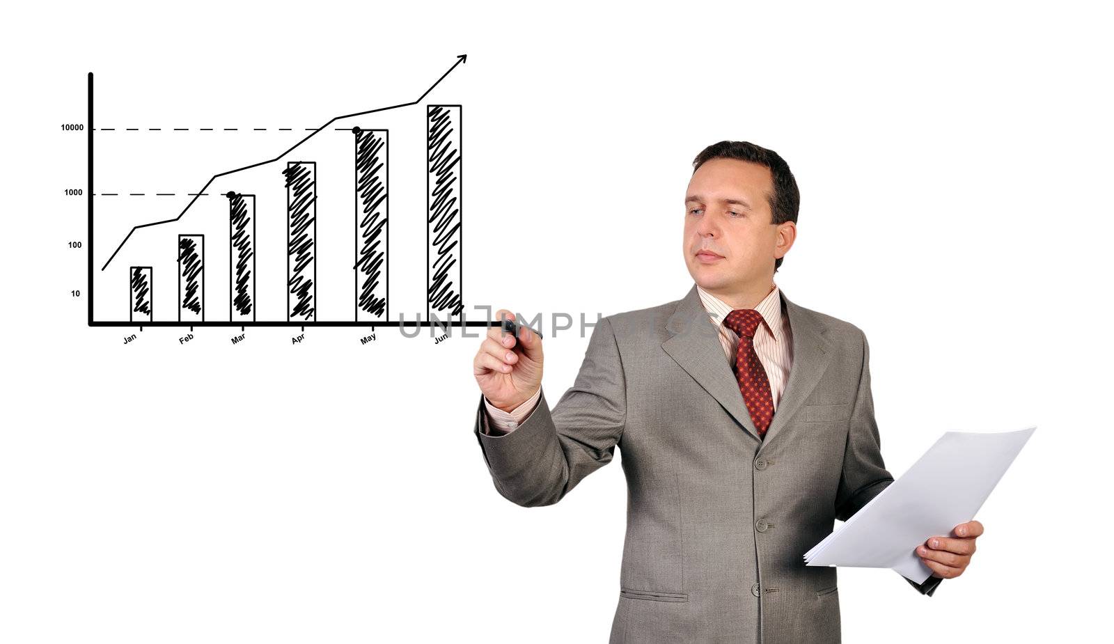 businessman drawing growth of chart