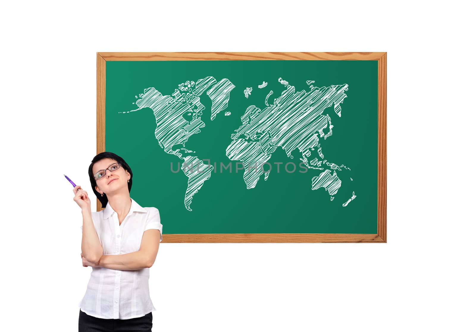 businesswoman and world map on desk
