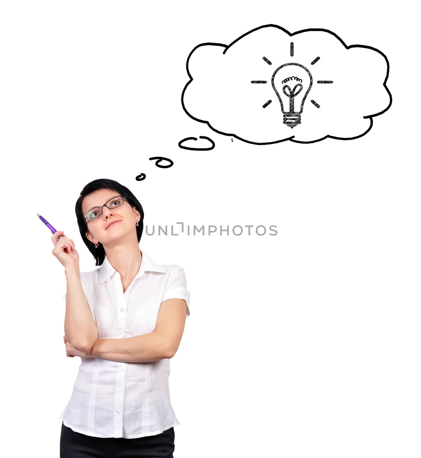 businesswoman dreaming on white background