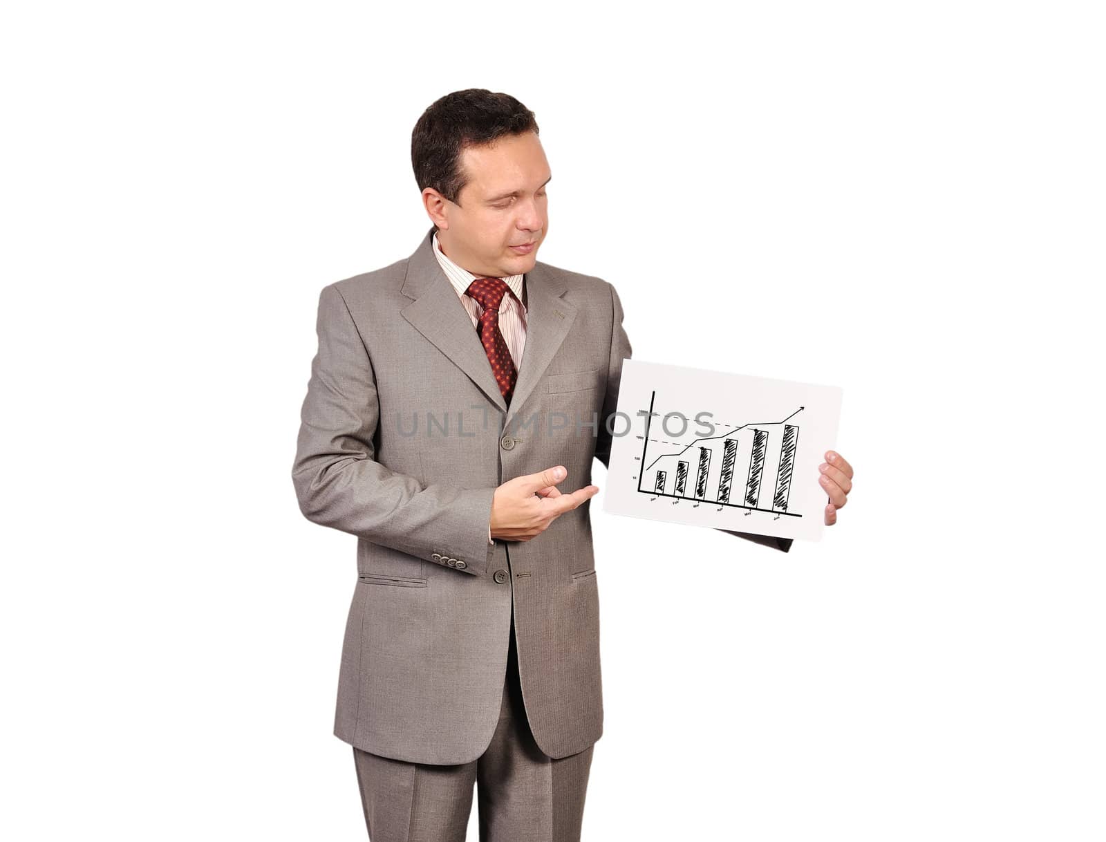 businessman holding a placard with chart