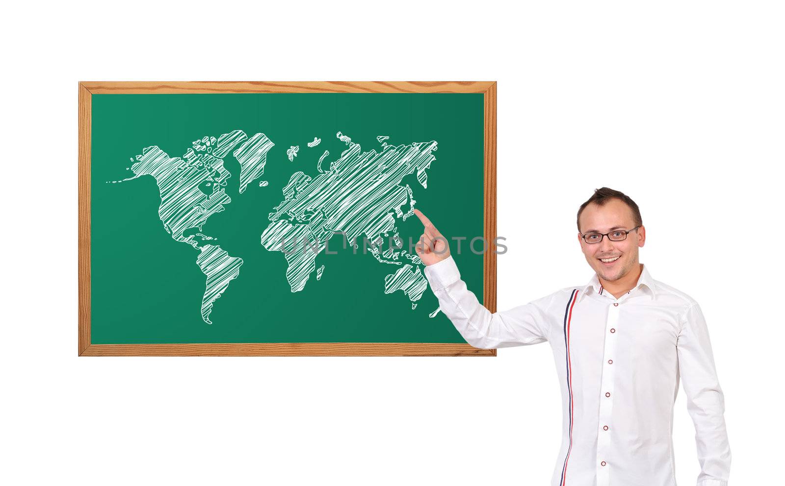businessman point to world map on desk