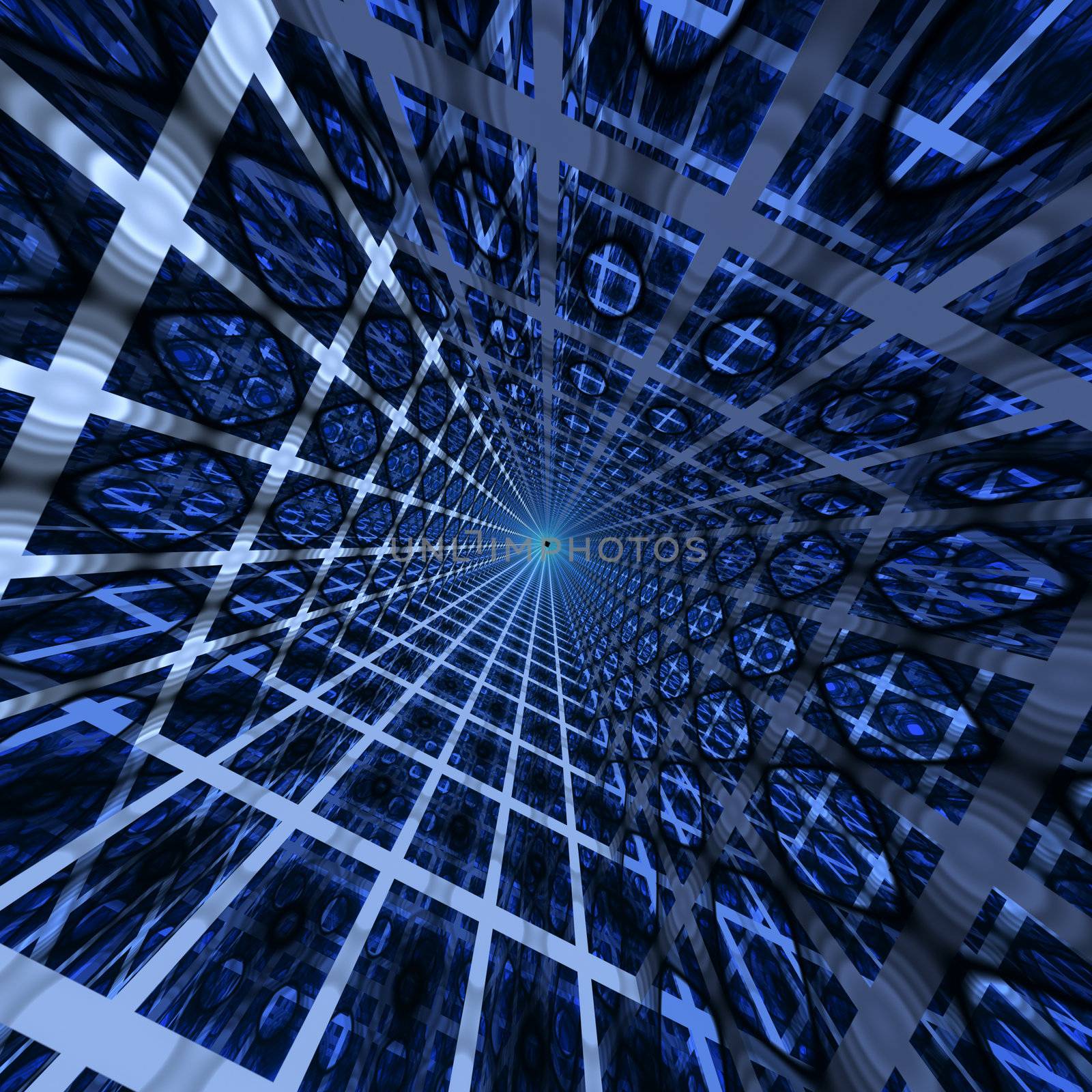 Background illustration of a grid with blue metallic wires. Abstract concept of a communications conduit to the internet.