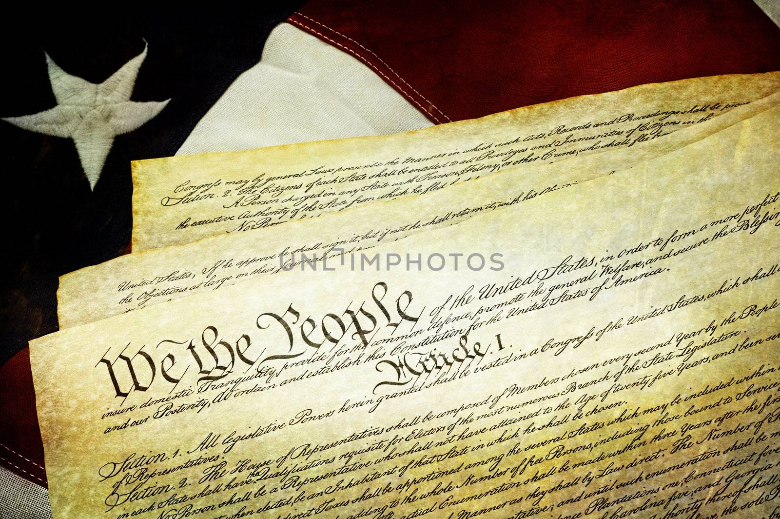 Textured American Constitution with US Flag by StephanieFrey