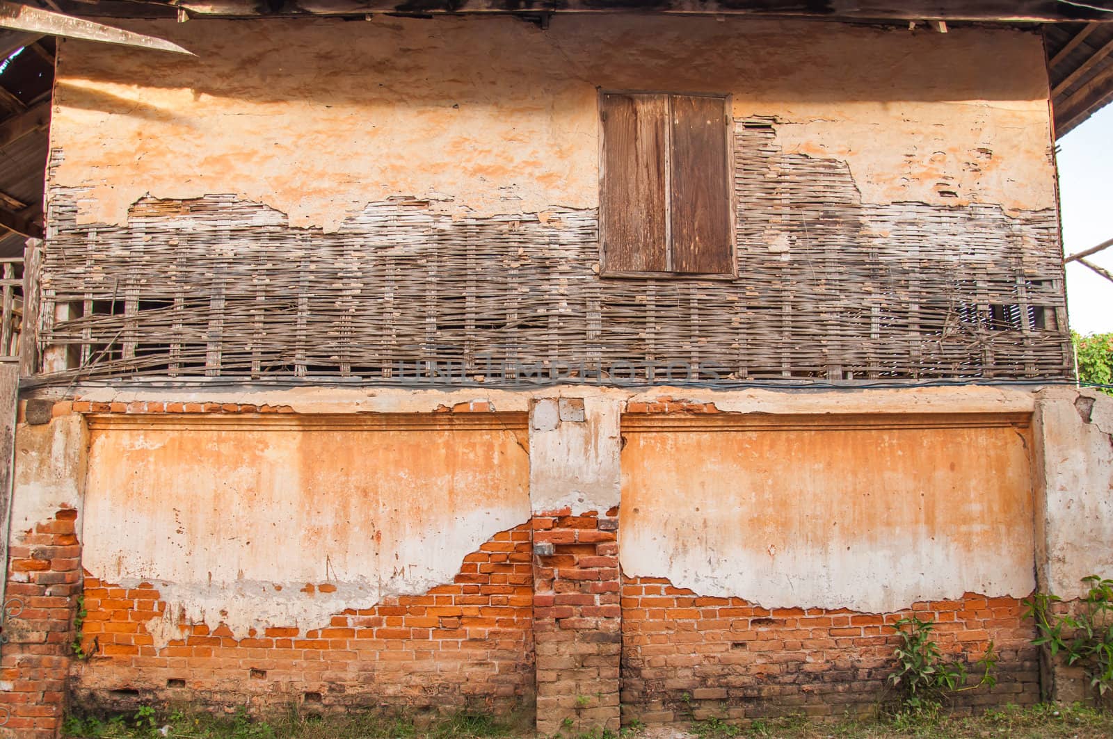 Old brick wall at Chiang Khan, Loei, Thailand.