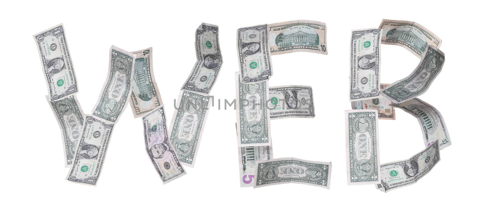 web - written with banknotes on white background