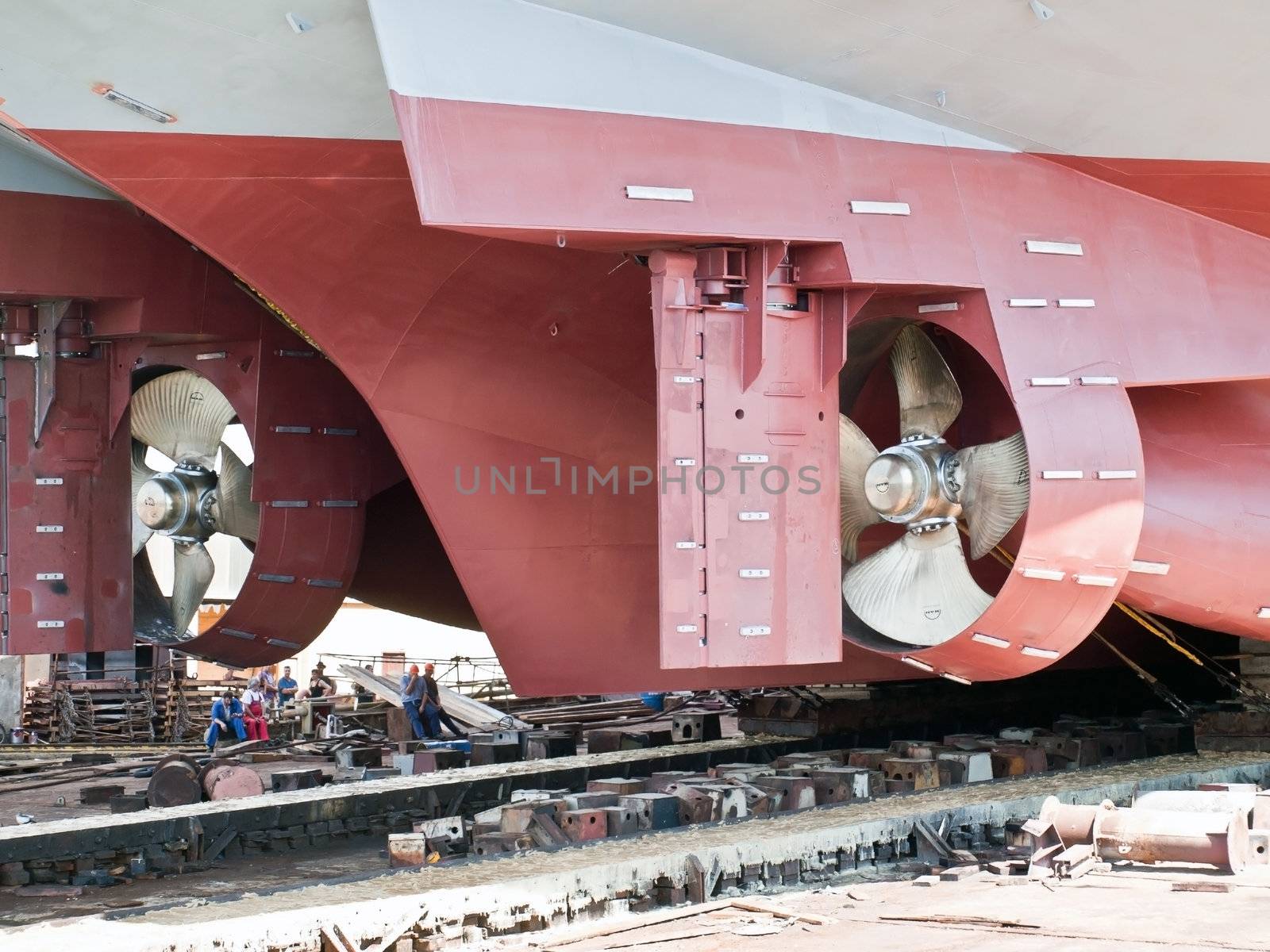 ship launching in shipyard - side view of stern