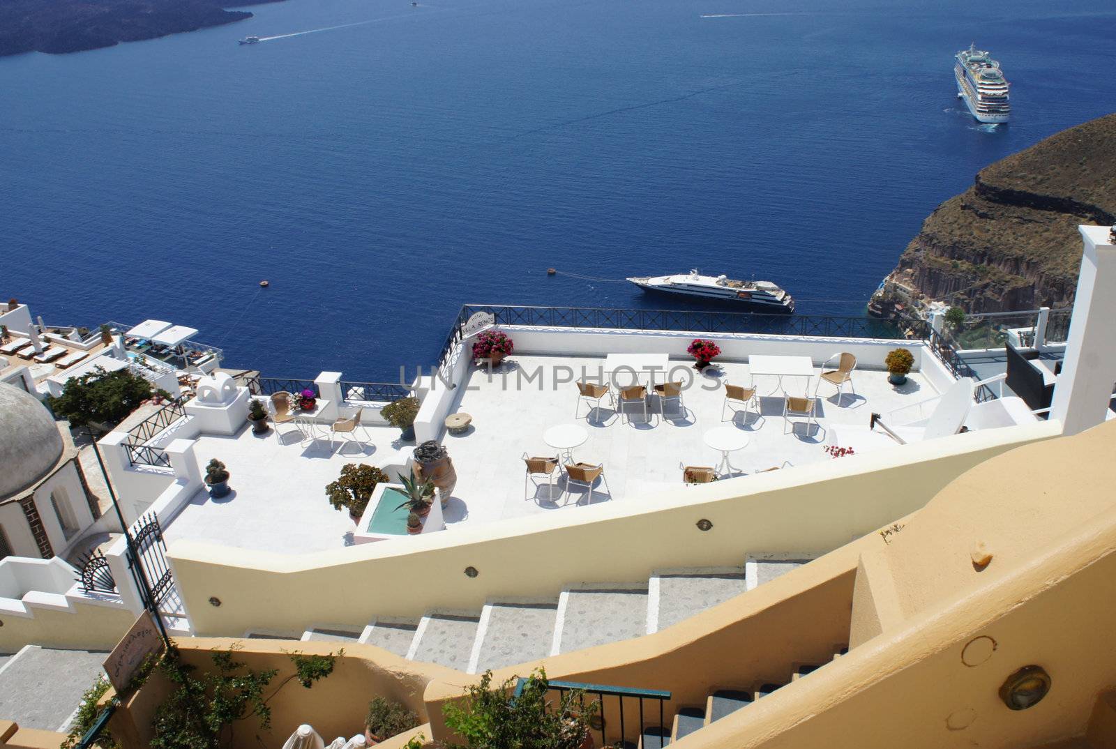 Santorini terrace and sea