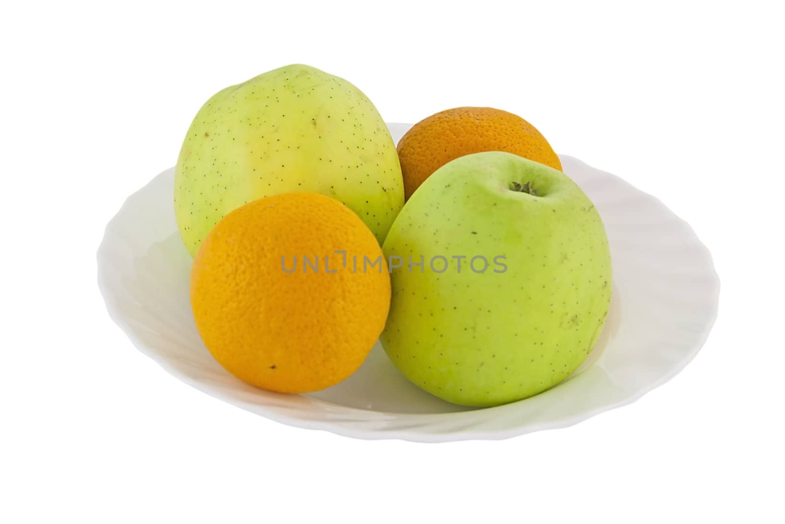 Two oranges and two apples isolated on white
