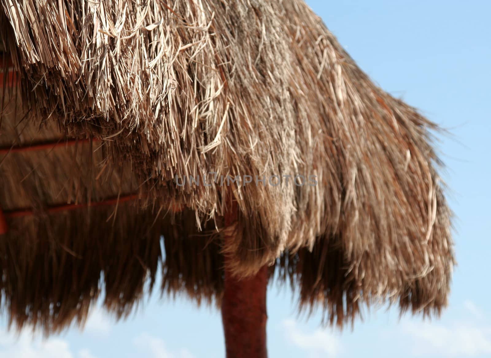 A closeup of a beach hut.