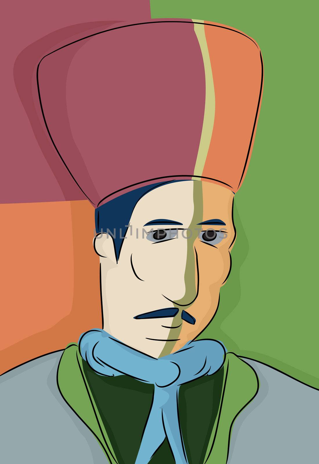 Abstract portrait of 19th Century Turkish Muslim man with fez