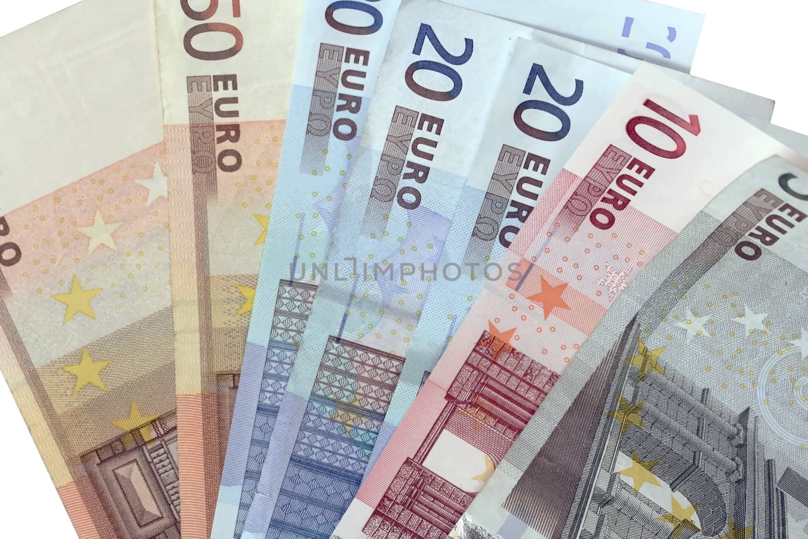  different euro currency isolated on white background