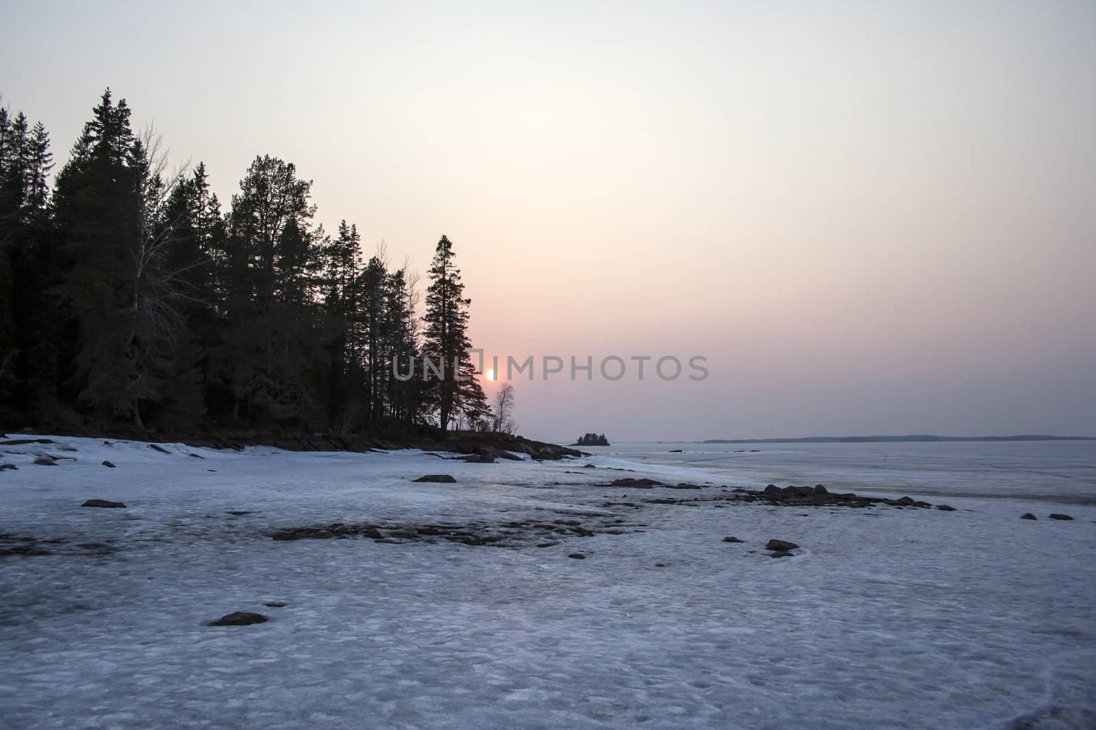 Beautiful landscape of winter sunset