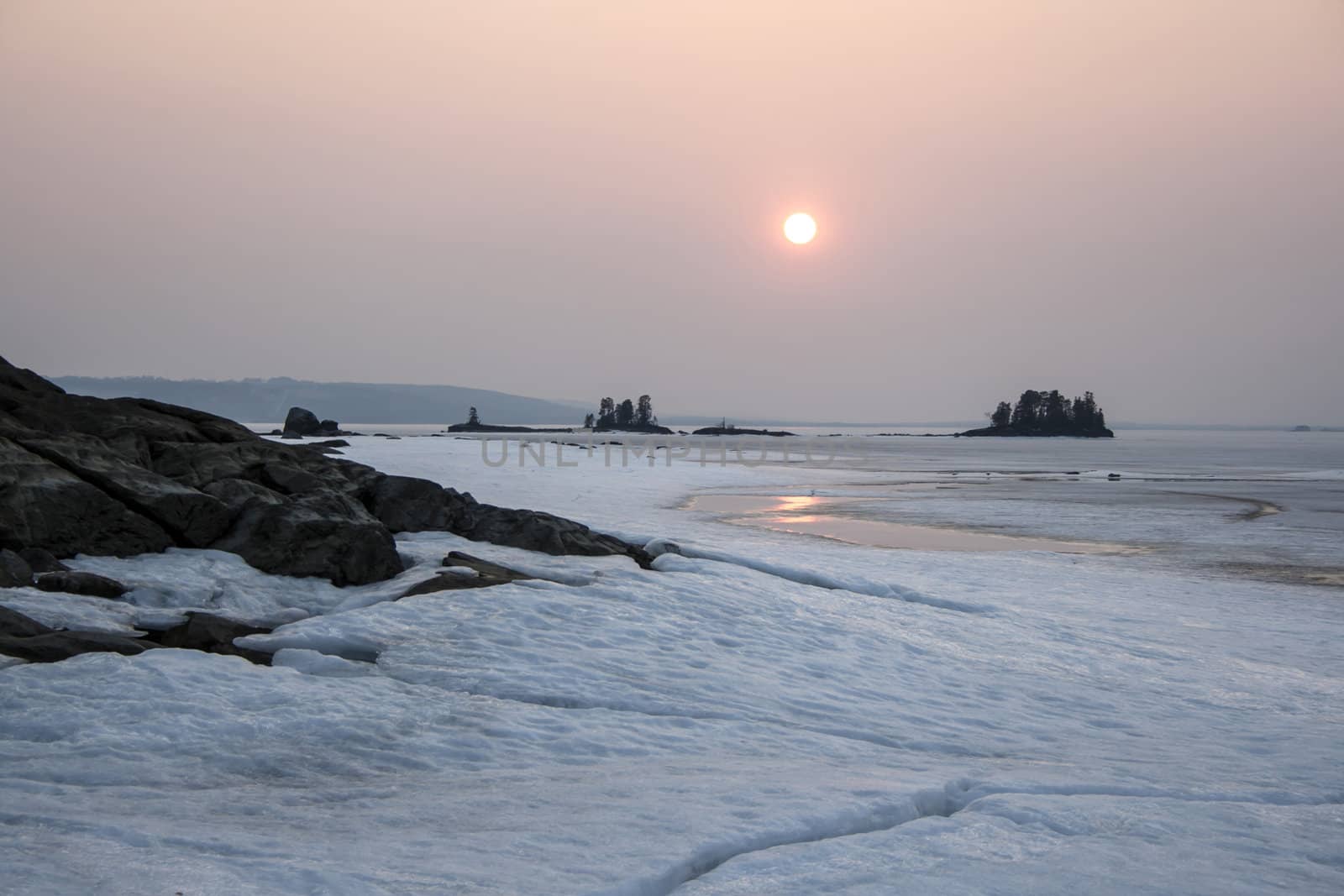 Beautiful landscape of winter sunset