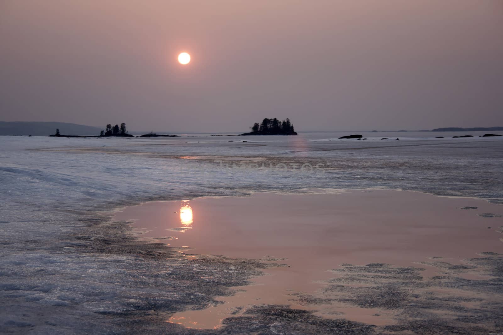 Beautiful landscape of winter sunset