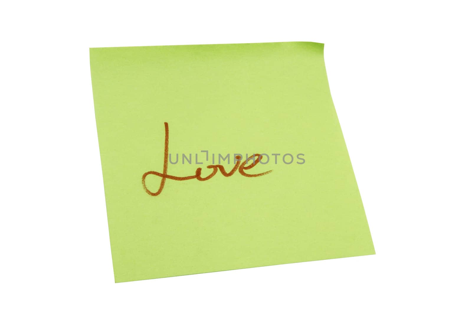 Green memo paper isolated on white background