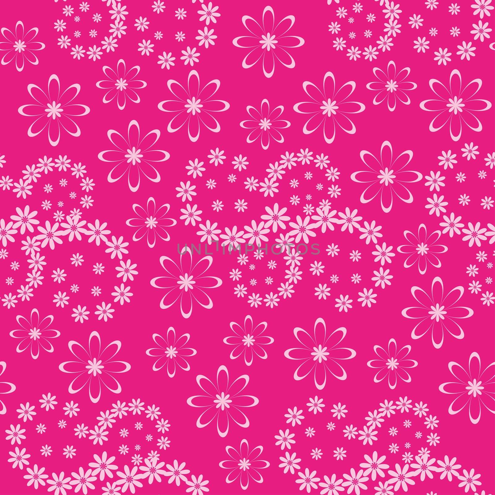 Seamless floral background, pink symbolical silhouette flowers.