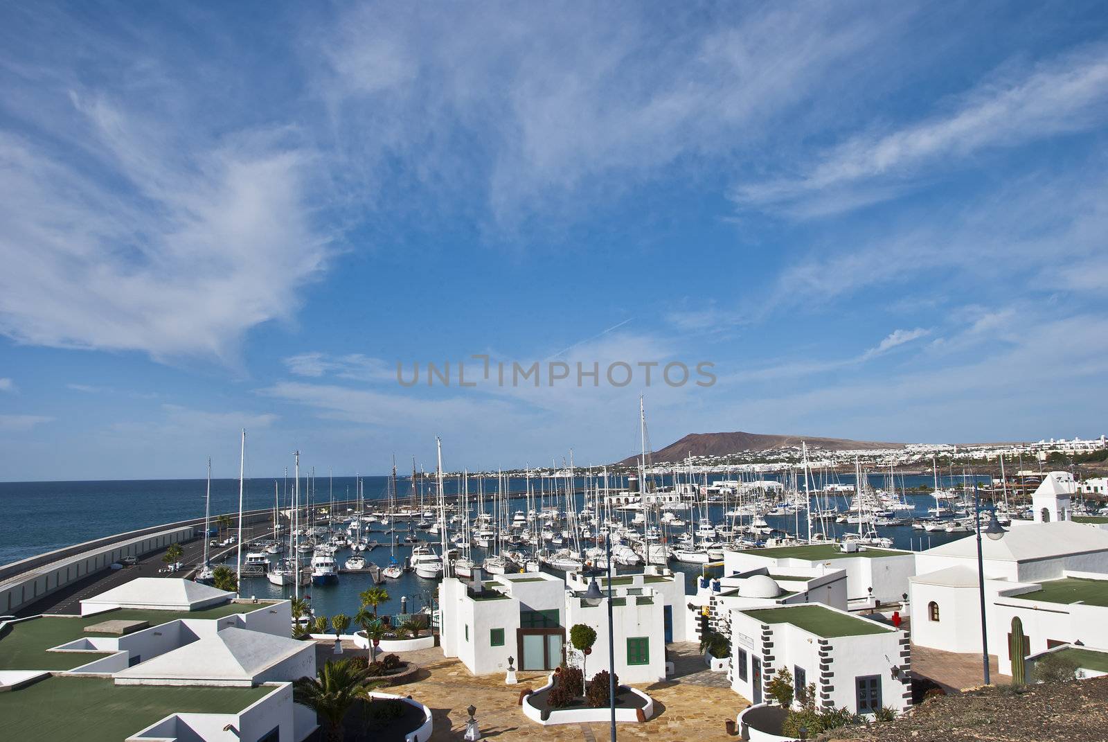 A View of the yacht marina and resort of Playa Blanca Lanzarote Canary Islands
