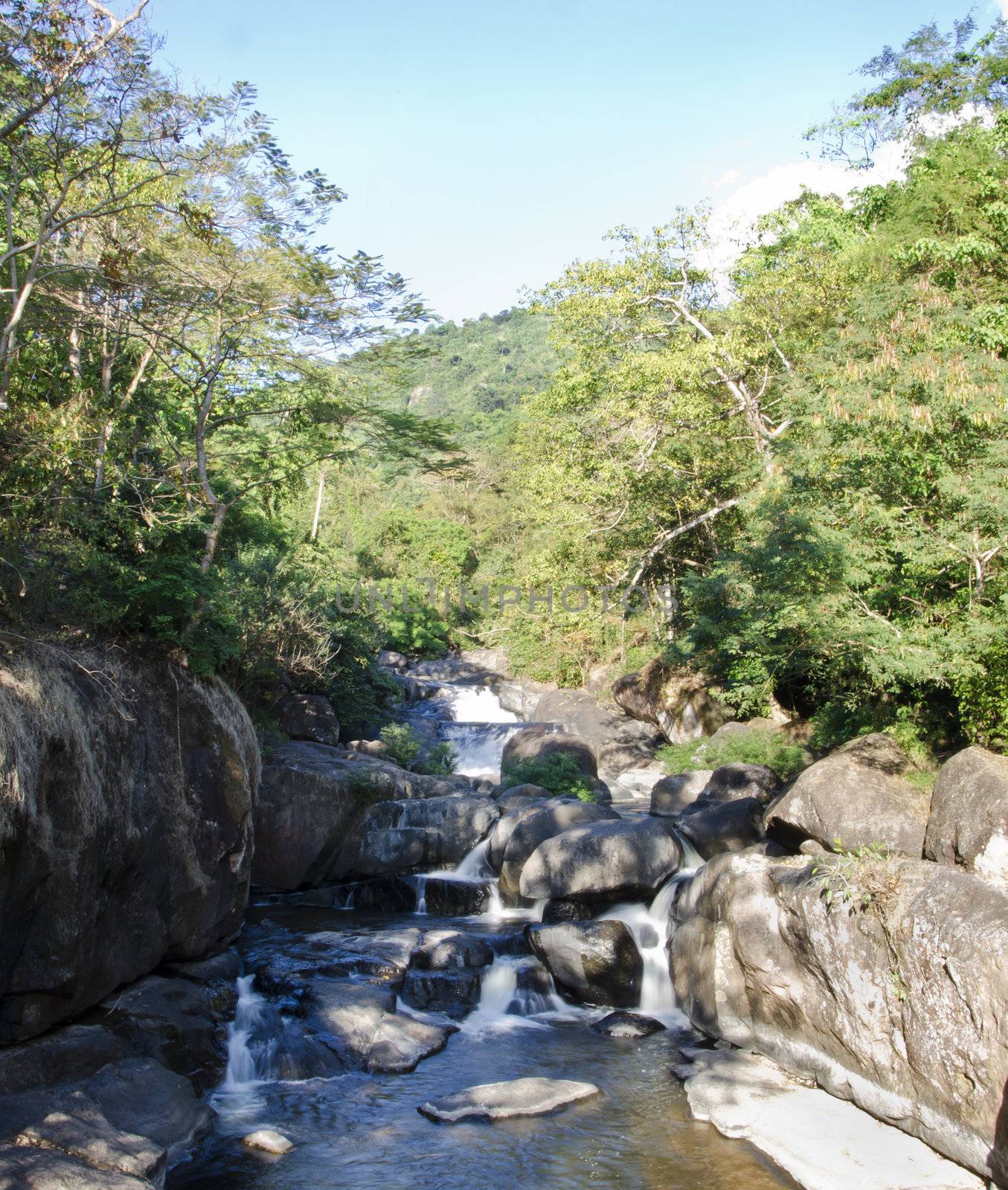 waterfall on mountain river, Nangrong waterfall in Nakhon Nayok, Thailand