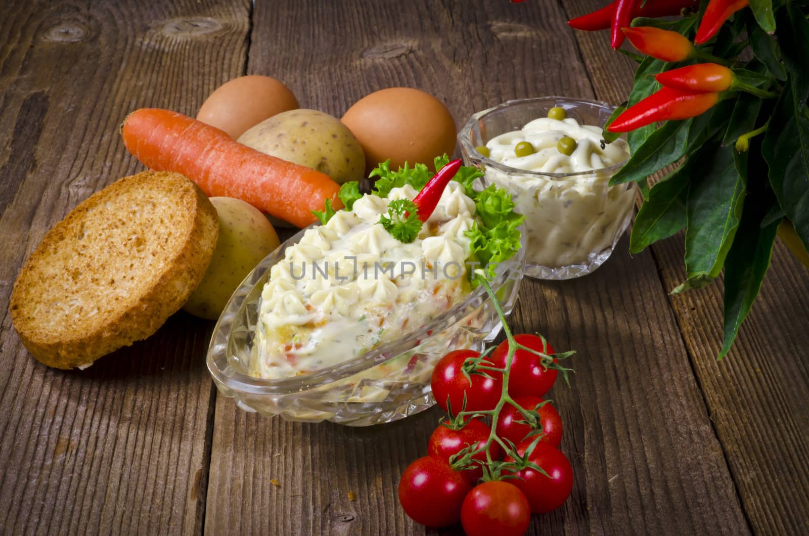 Polish vegetable salads with mayonnaise