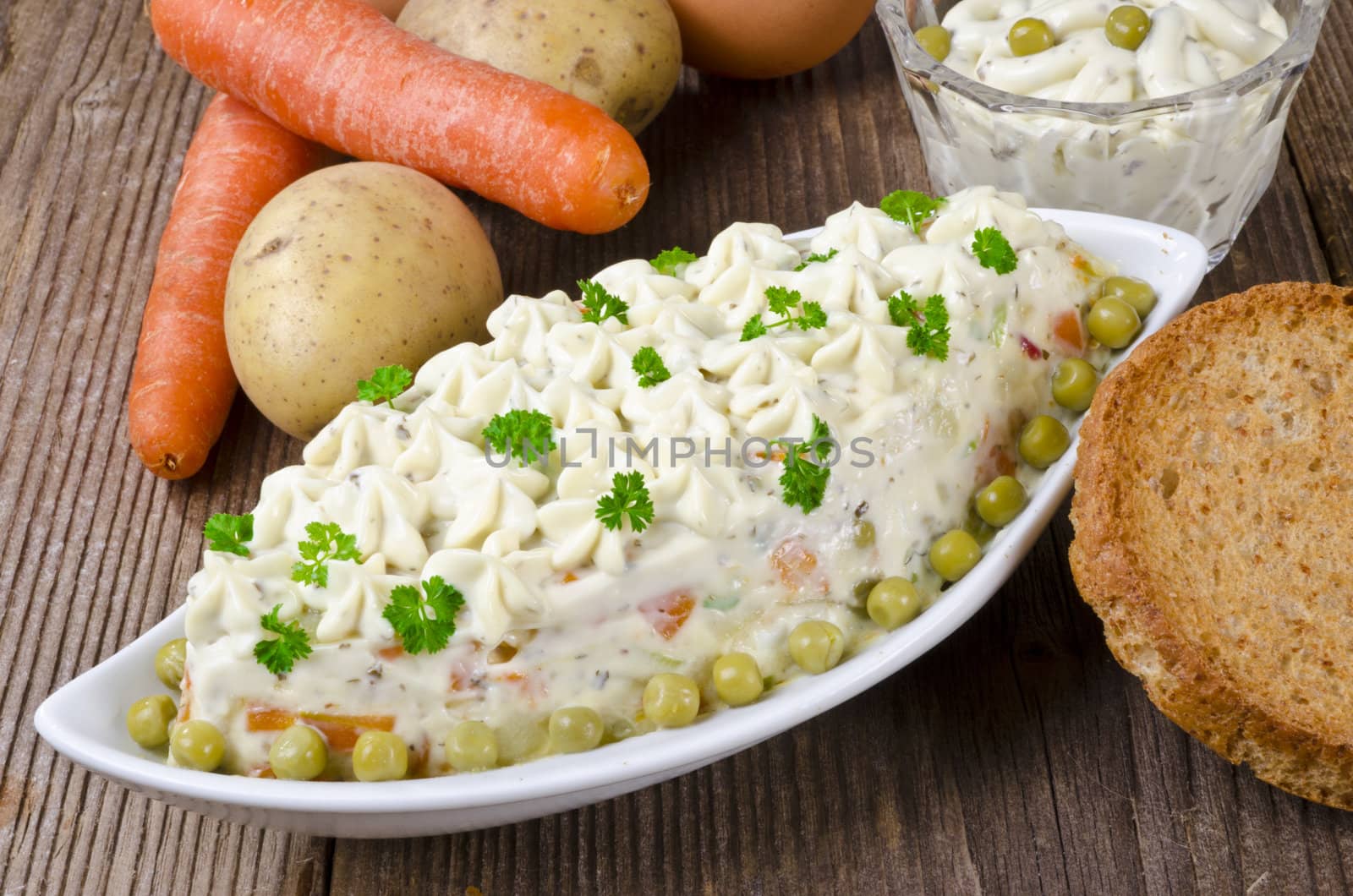 Polish vegetable salads with mayonnaise