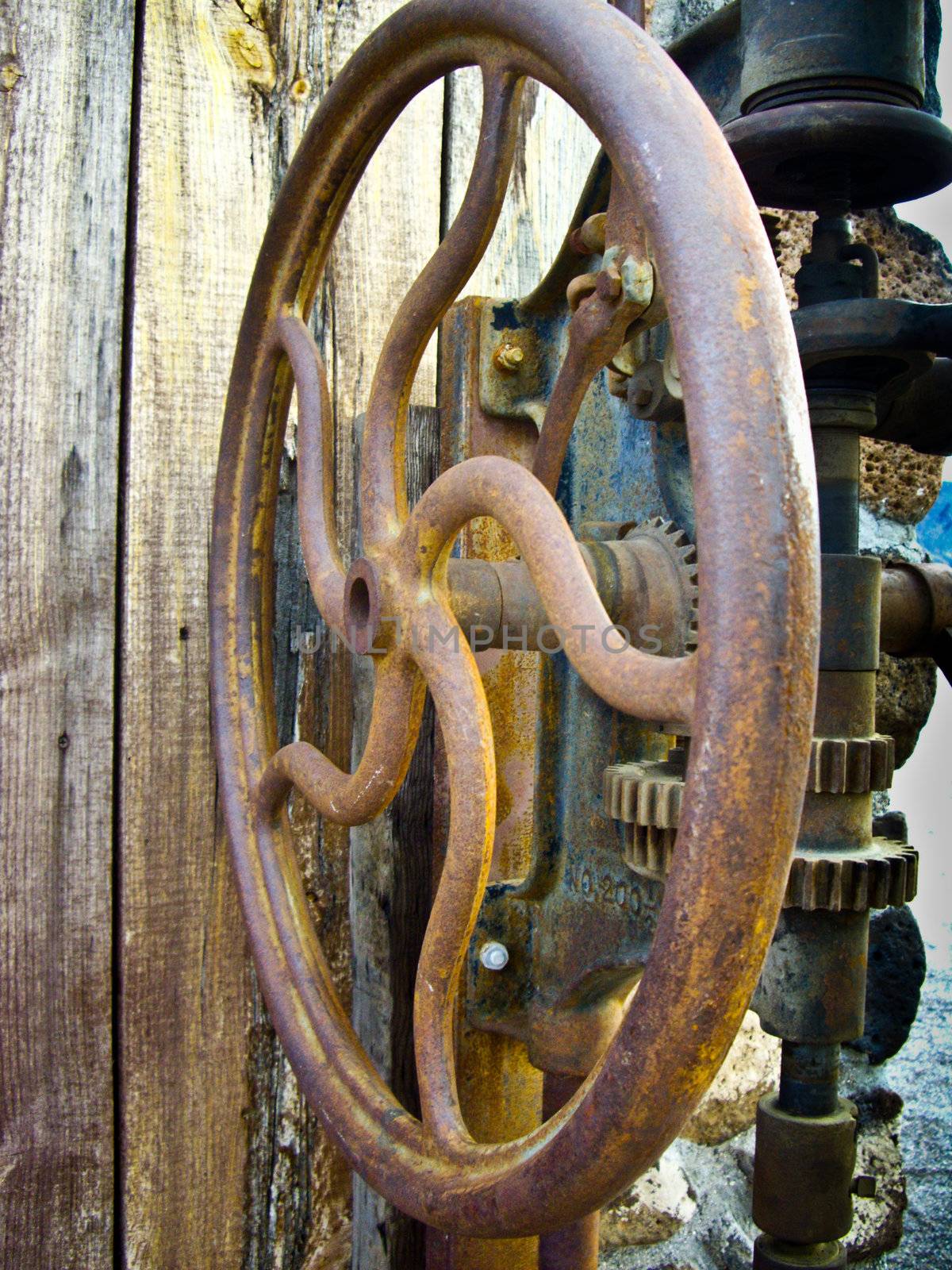 Wheel of old metal drill press