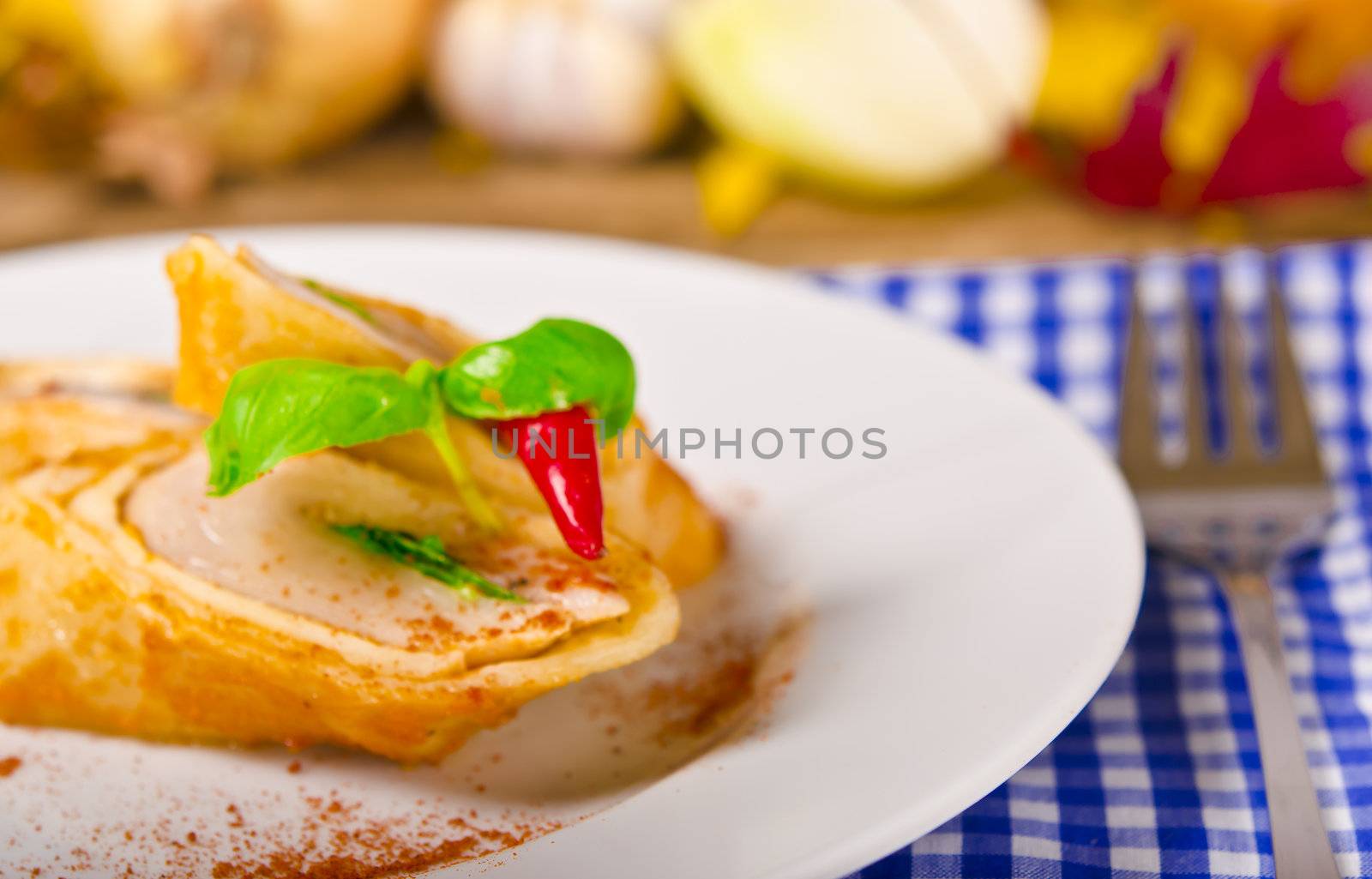 Pancakes with chicken breast