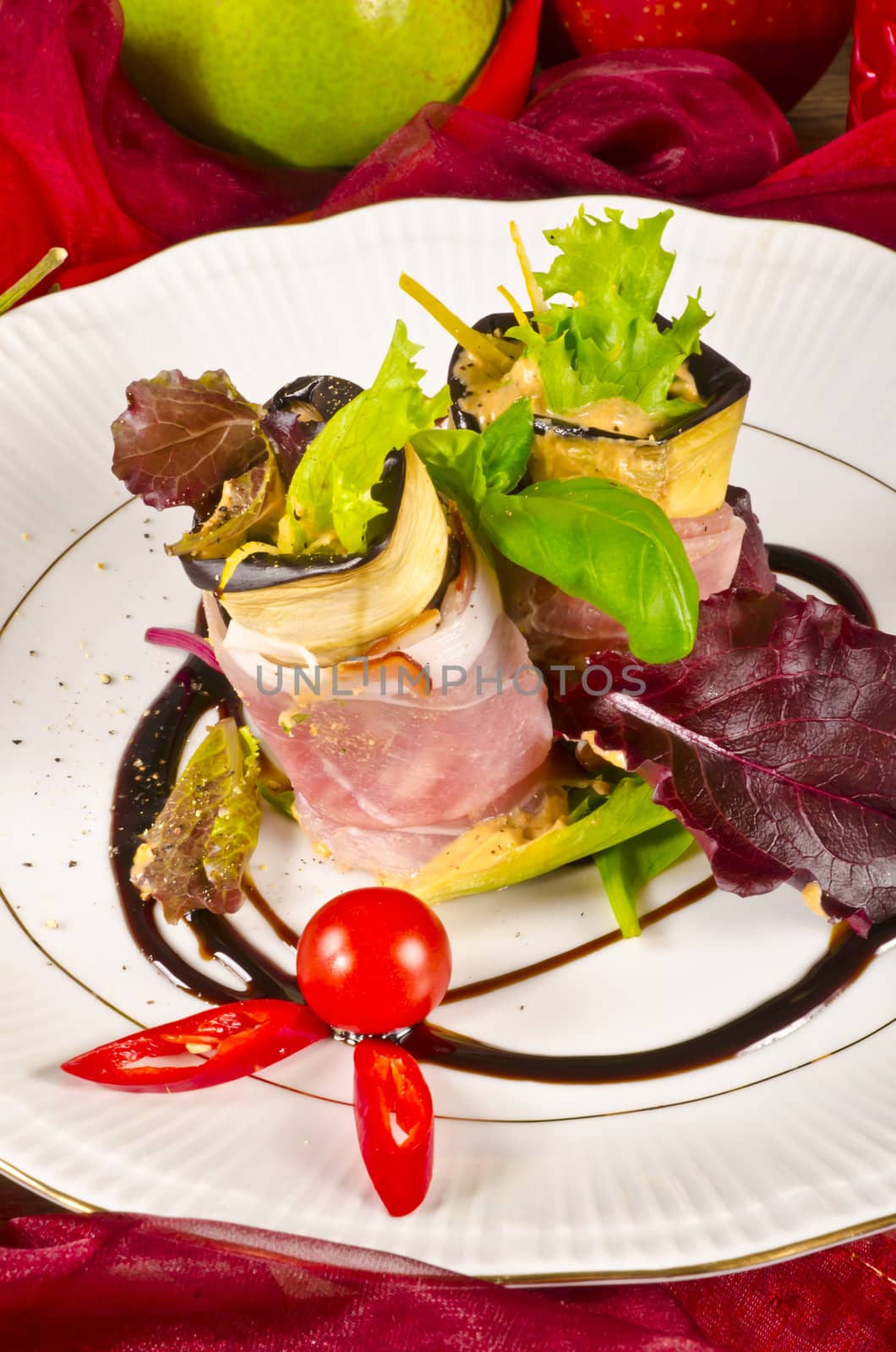 Aubergine beefs olive with Parma ham