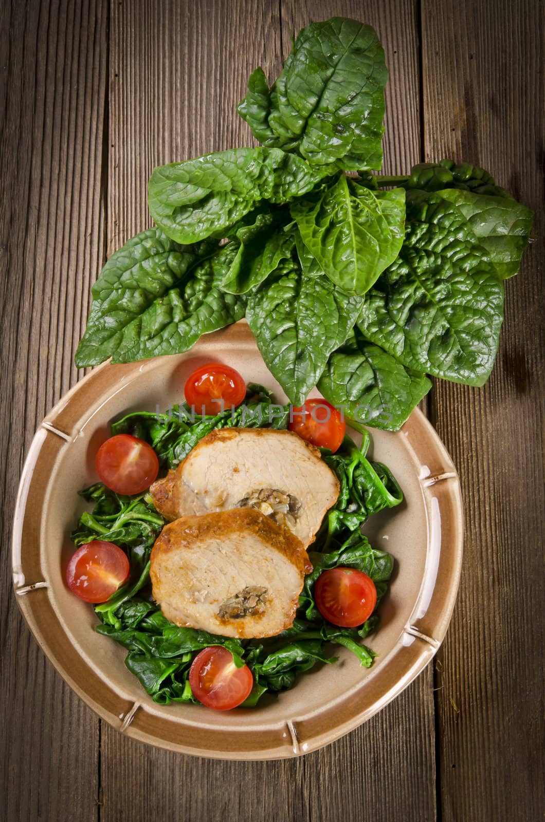 Spinach with meat beef olive