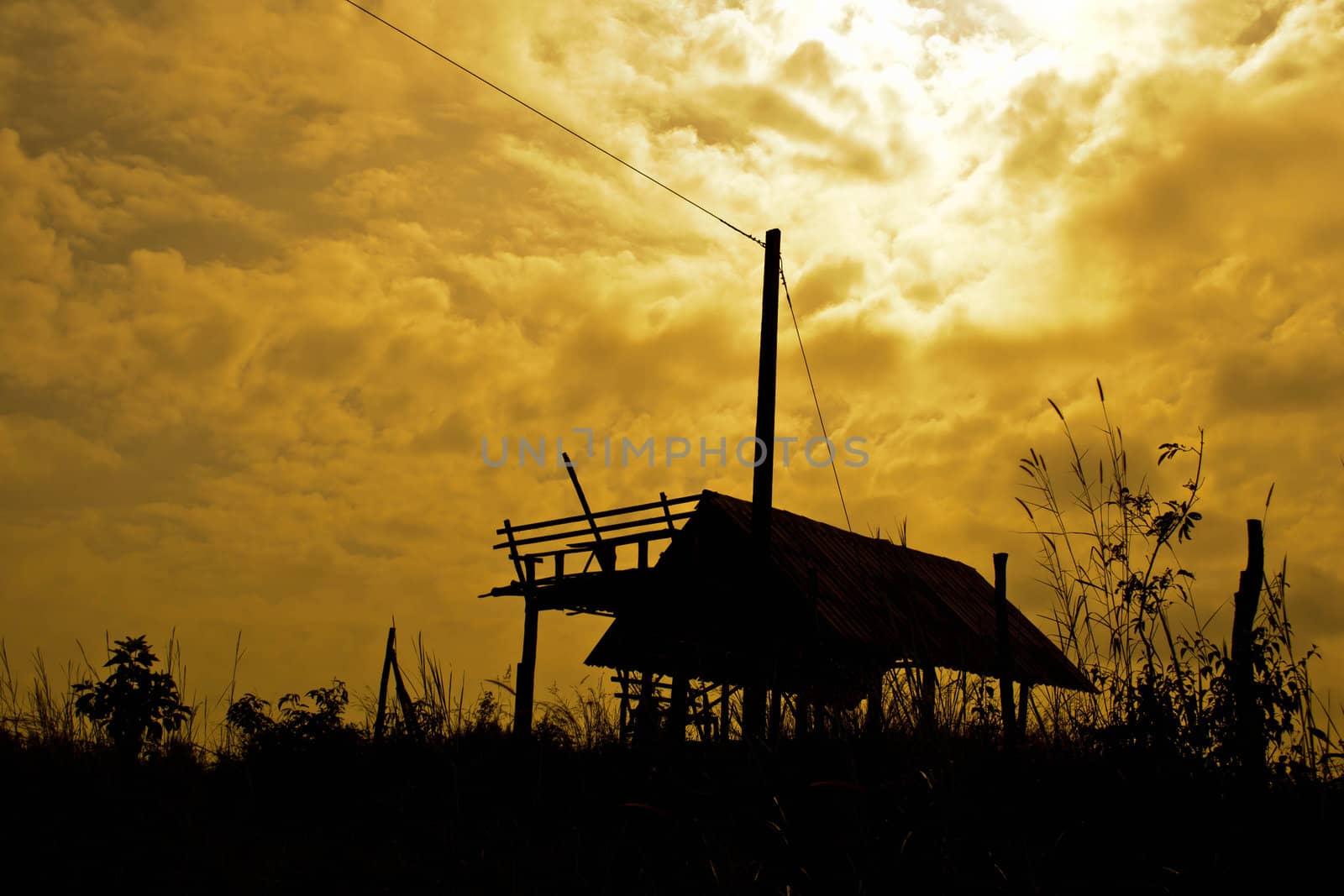 The evening sky and the cottage