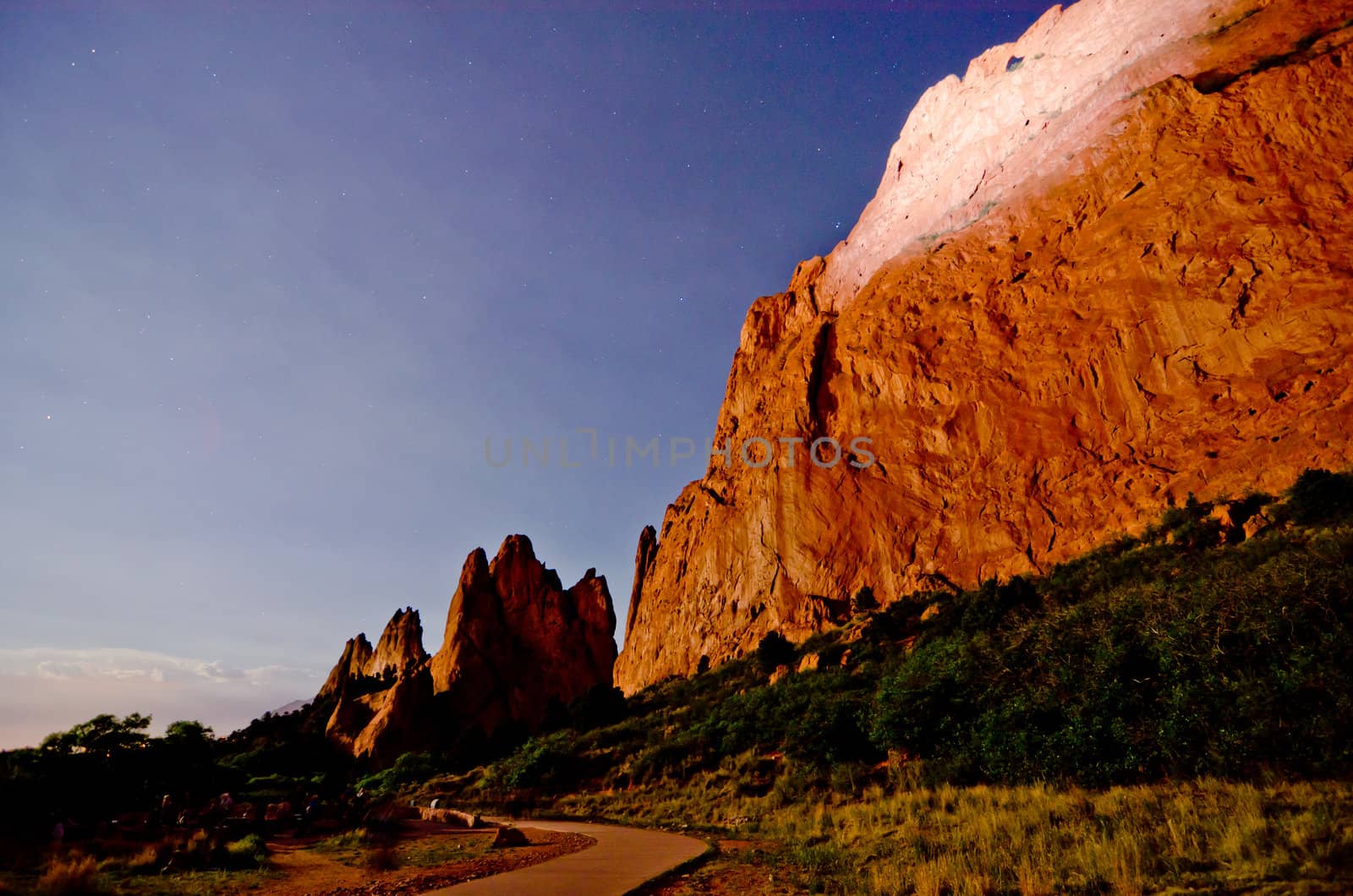 Nighttime Shot of the Rock Formations at Garden of the Gods in Colorado Springs, Colorado