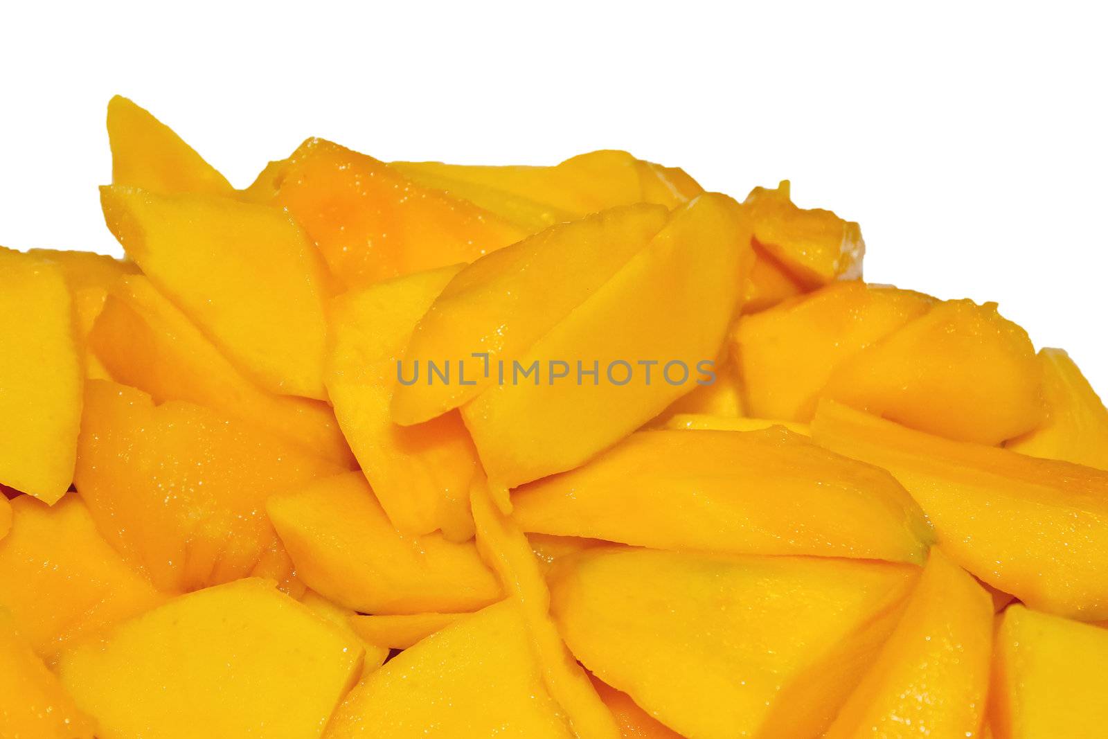 The sliced mango on a white background