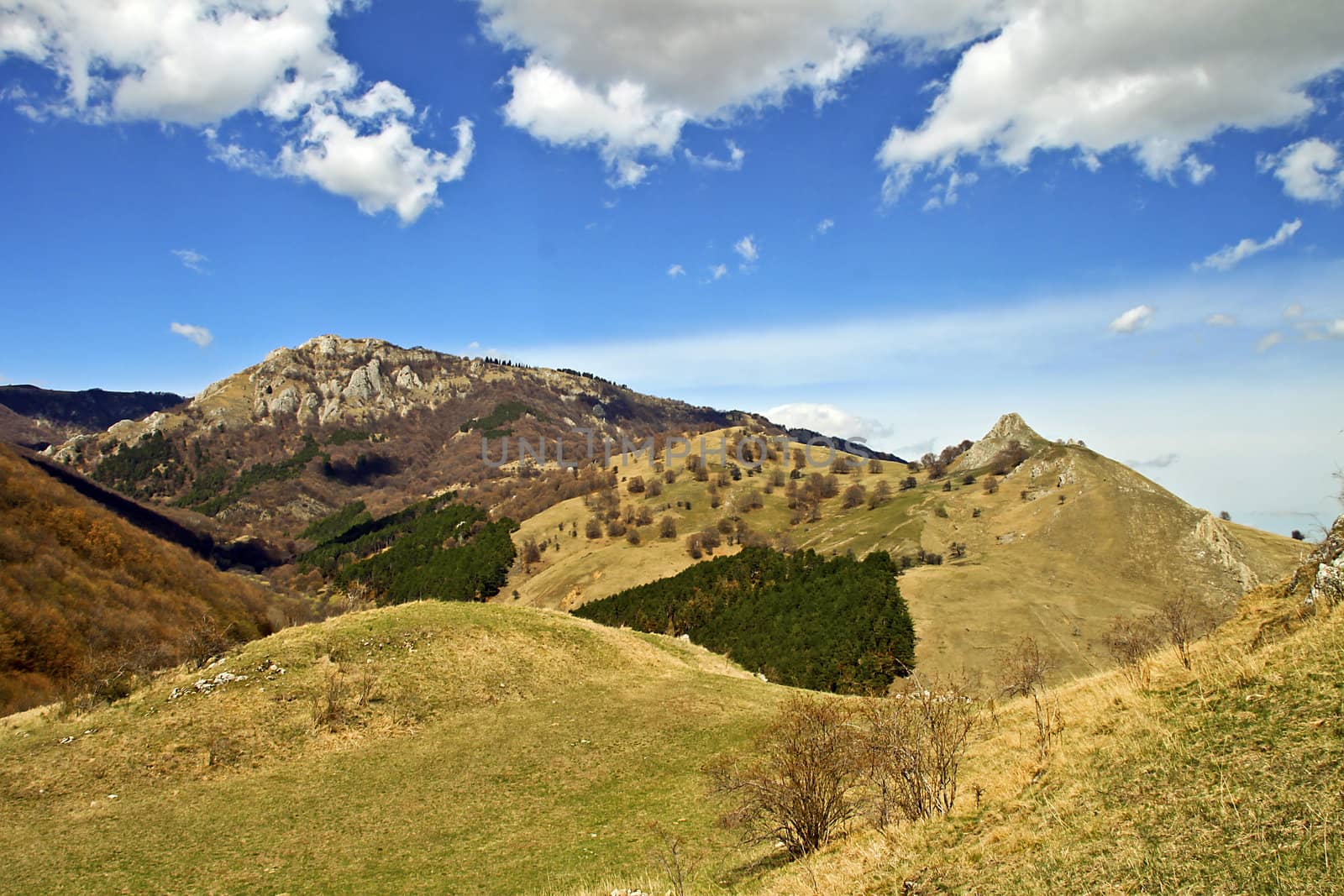 View of colorful hills on a clear day