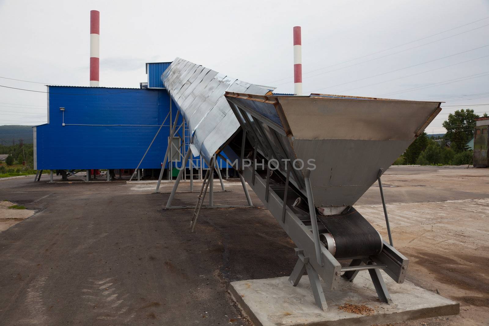 Biofuel boiler house. conveyor fuel.