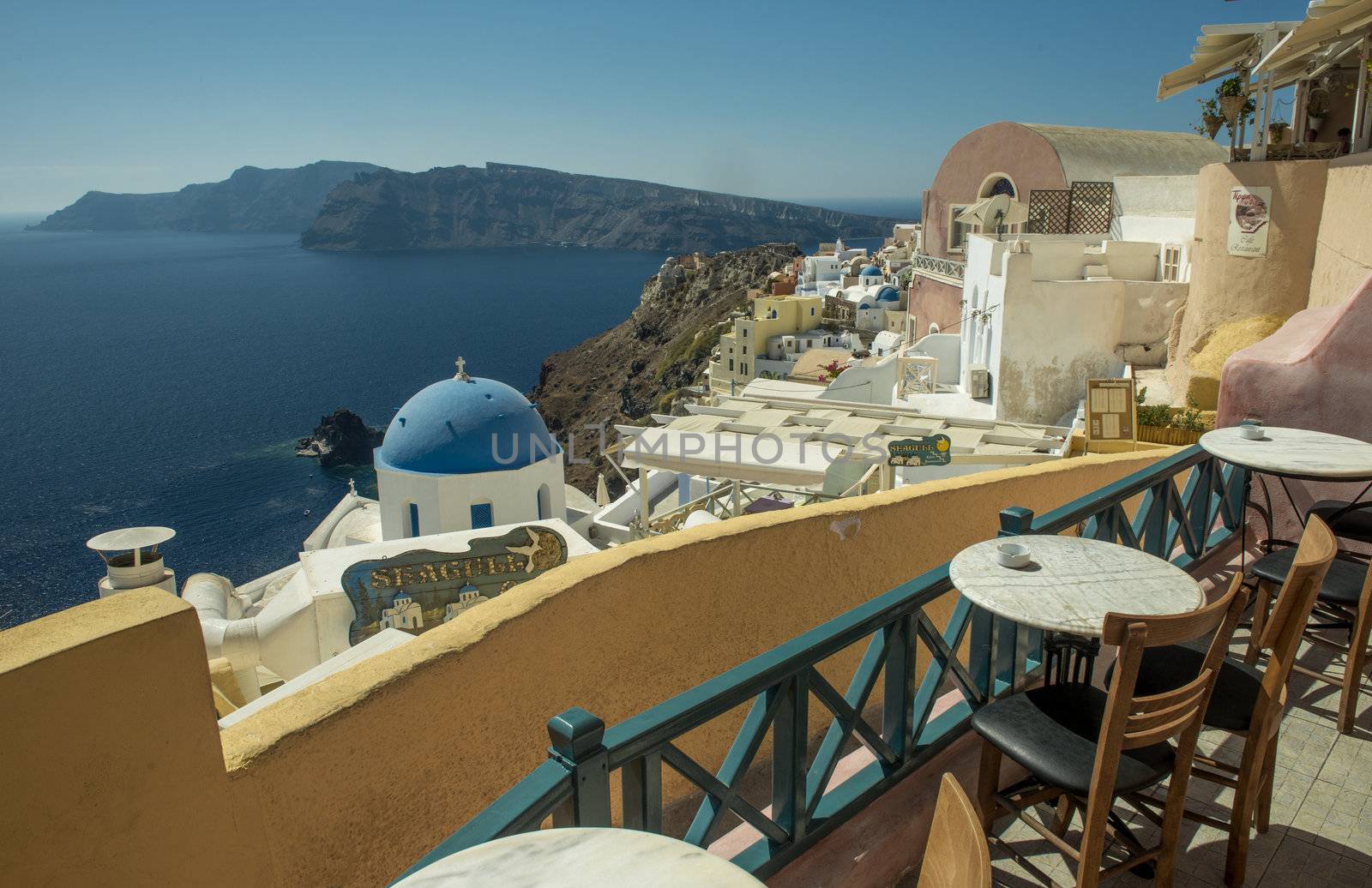 View of the sea from a balcony, Oia, Santorini, Greece - October 2012