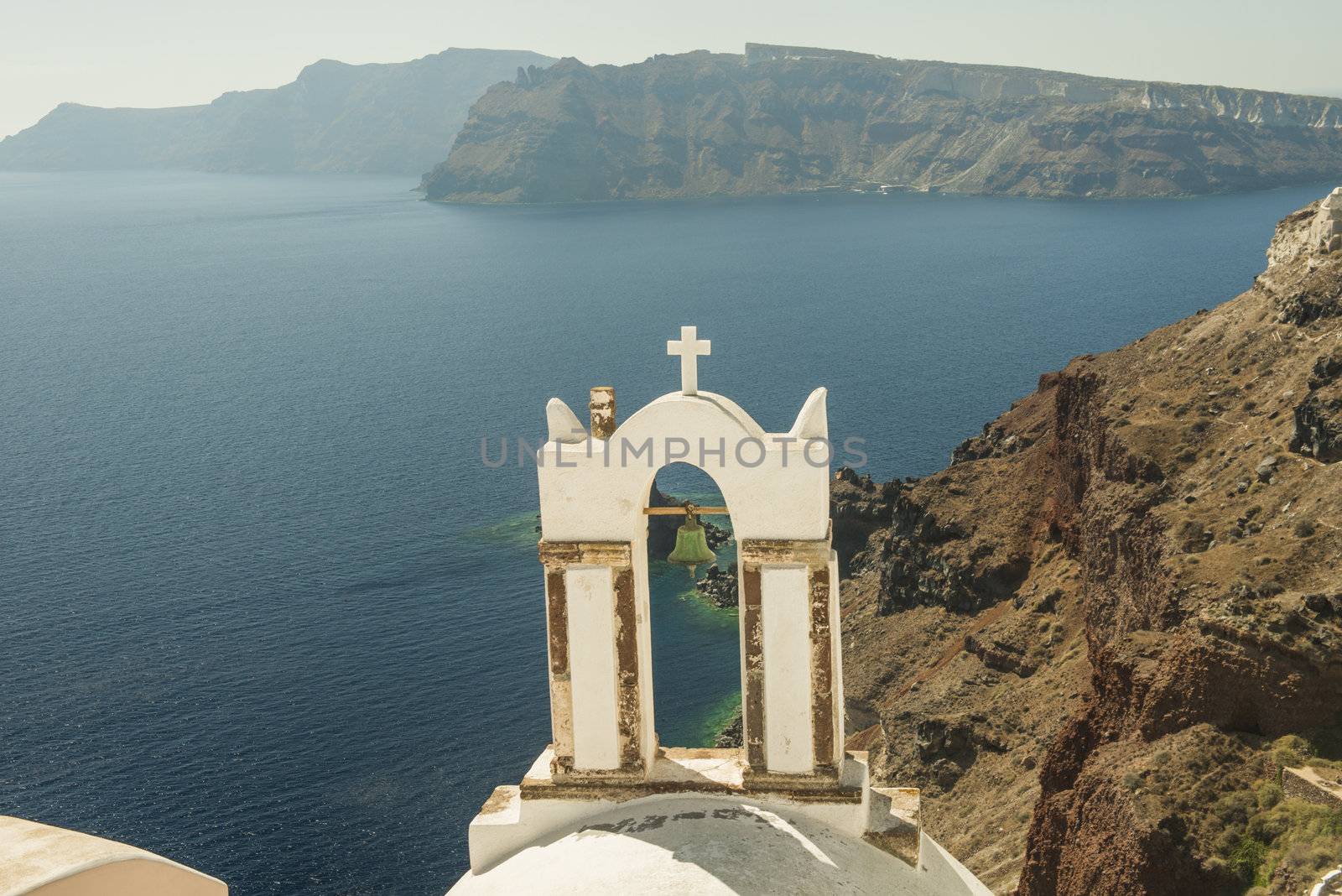  View of the sea and church Oia, Santorini, Greece -October 2012.