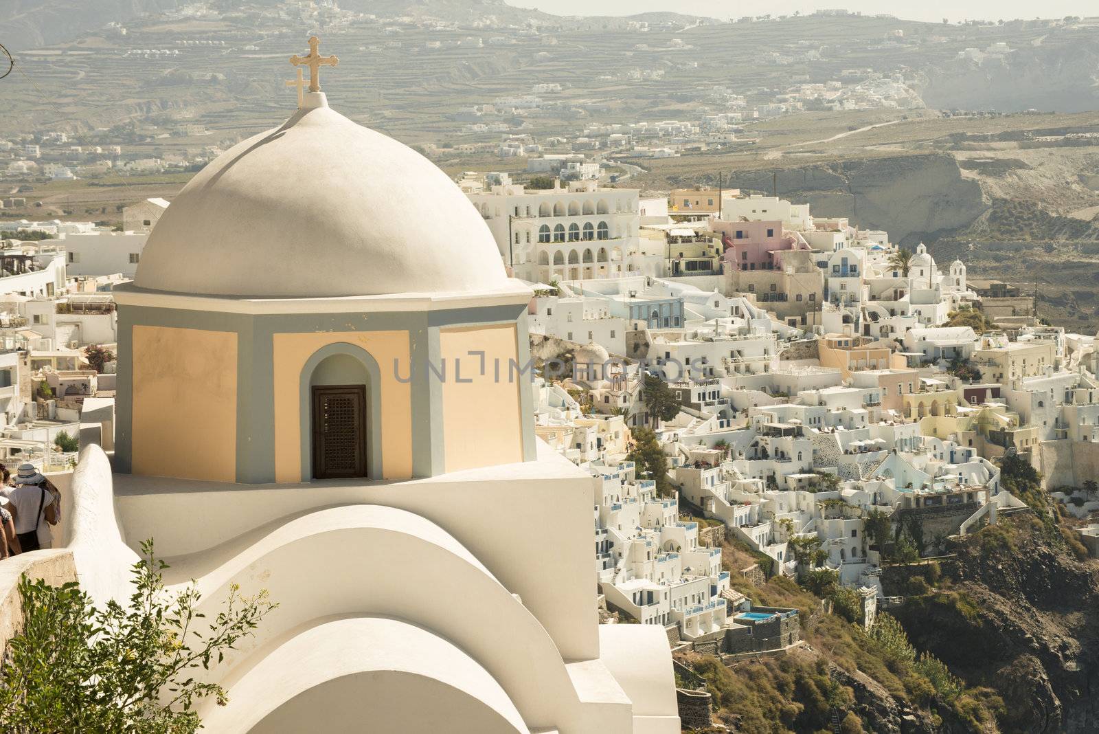View of orthodox in Fira, Santorini, Greece.