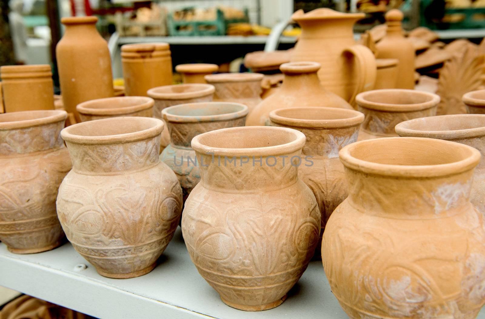 Greece ceramic pots in the gifts shop in Crete.