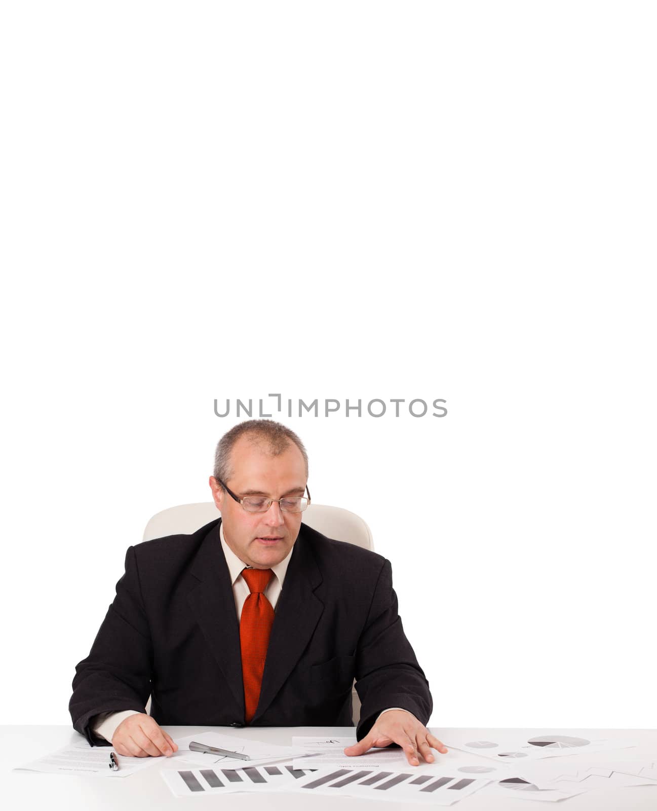 businessman sitting at desk with copy space by ra2studio